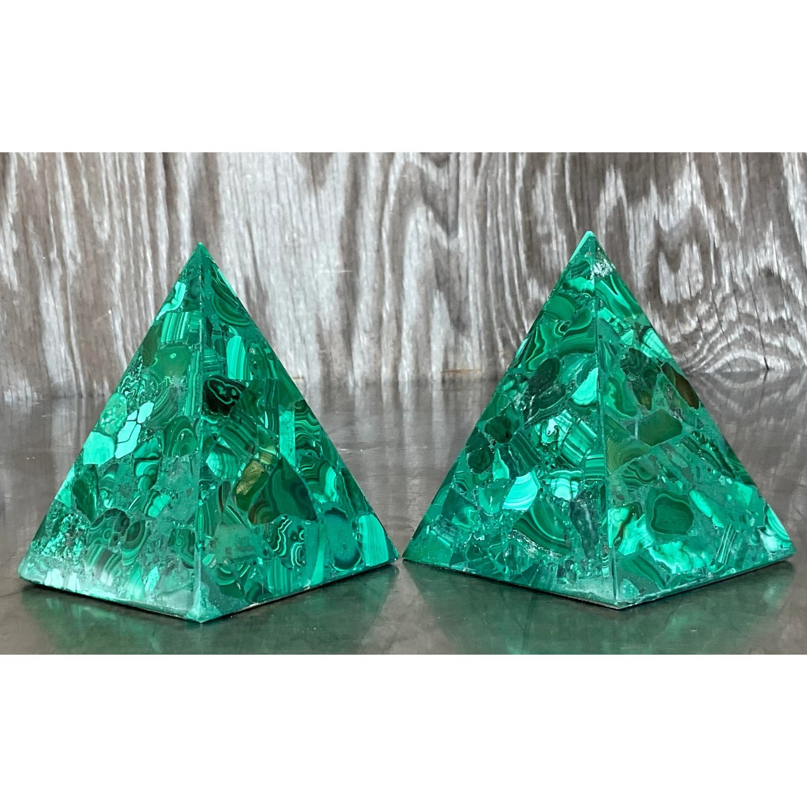 Vintage Boho Malachite Pyramids- a Pair - Detail view