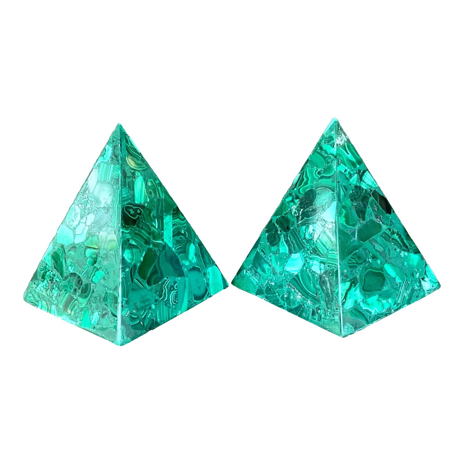 Vintage Boho Malachite Pyramids- a Pair