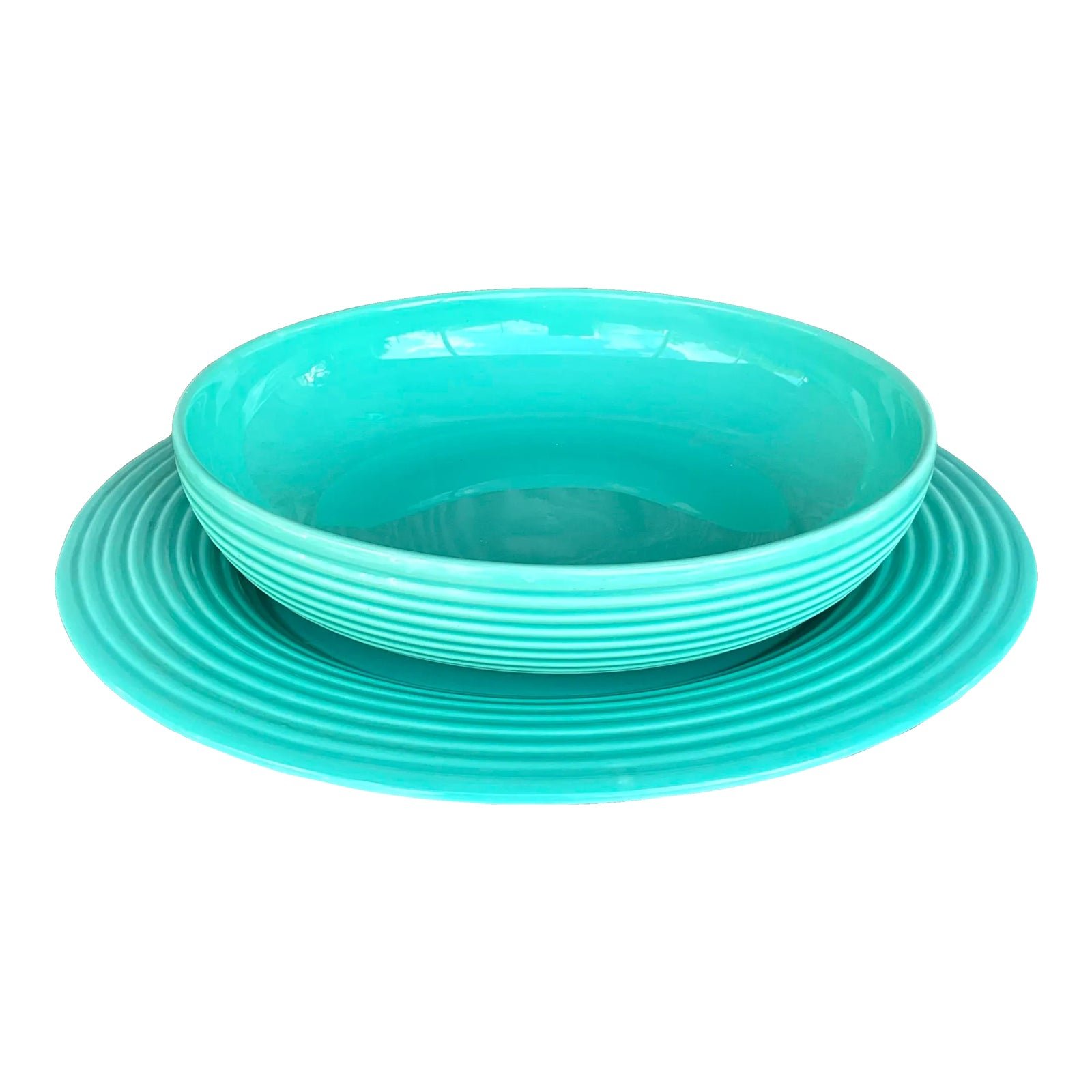 Vintage Boho Glazed Ceramic Platter and Bowl Serving Set- 2 Pieces