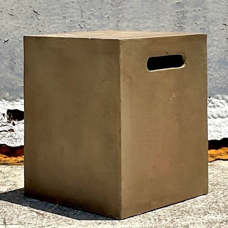 Vintage a Boho Matte Glazed Ceramic Stool - Side view