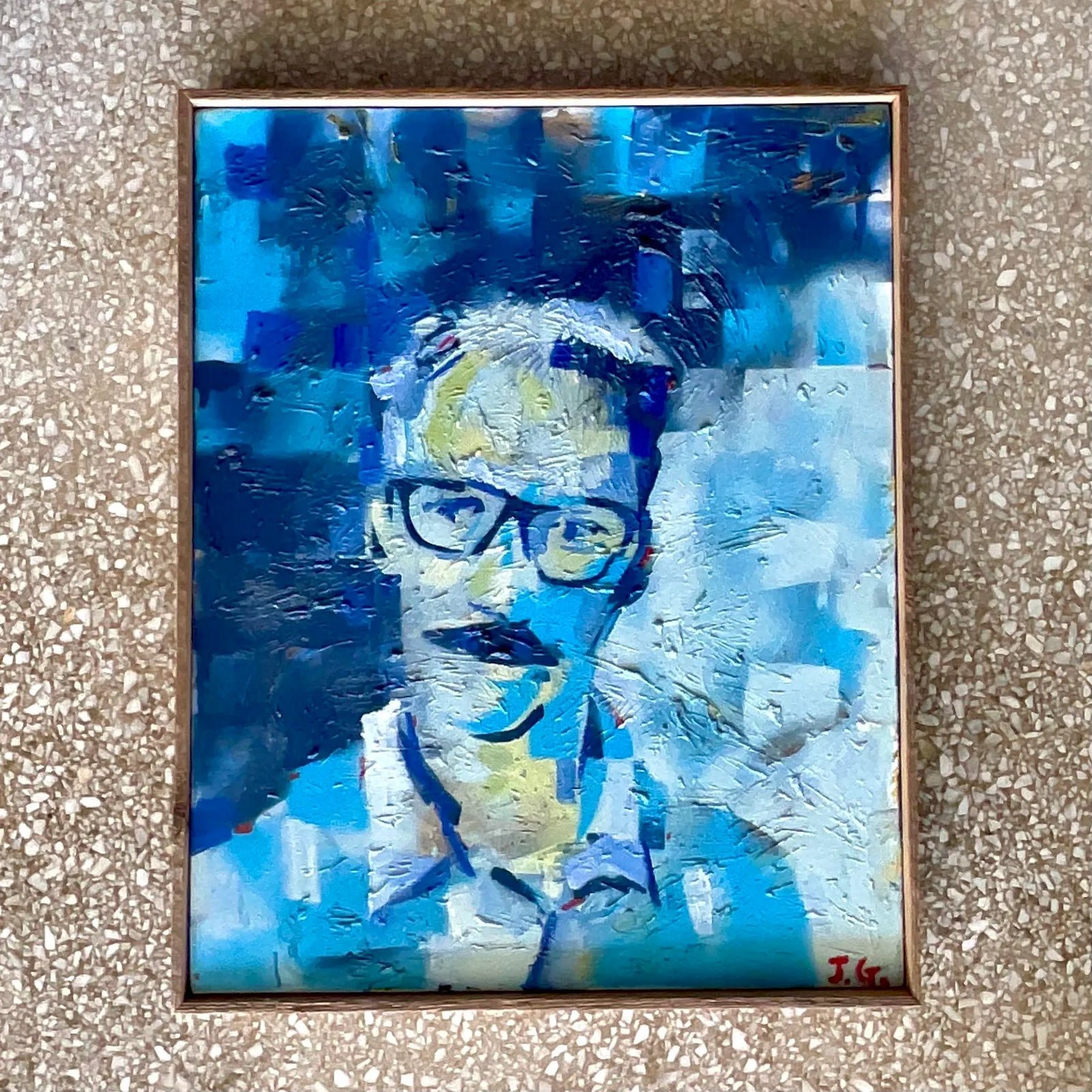 Vintage Boho Signed Original Oil Painting on Canvas - Top view