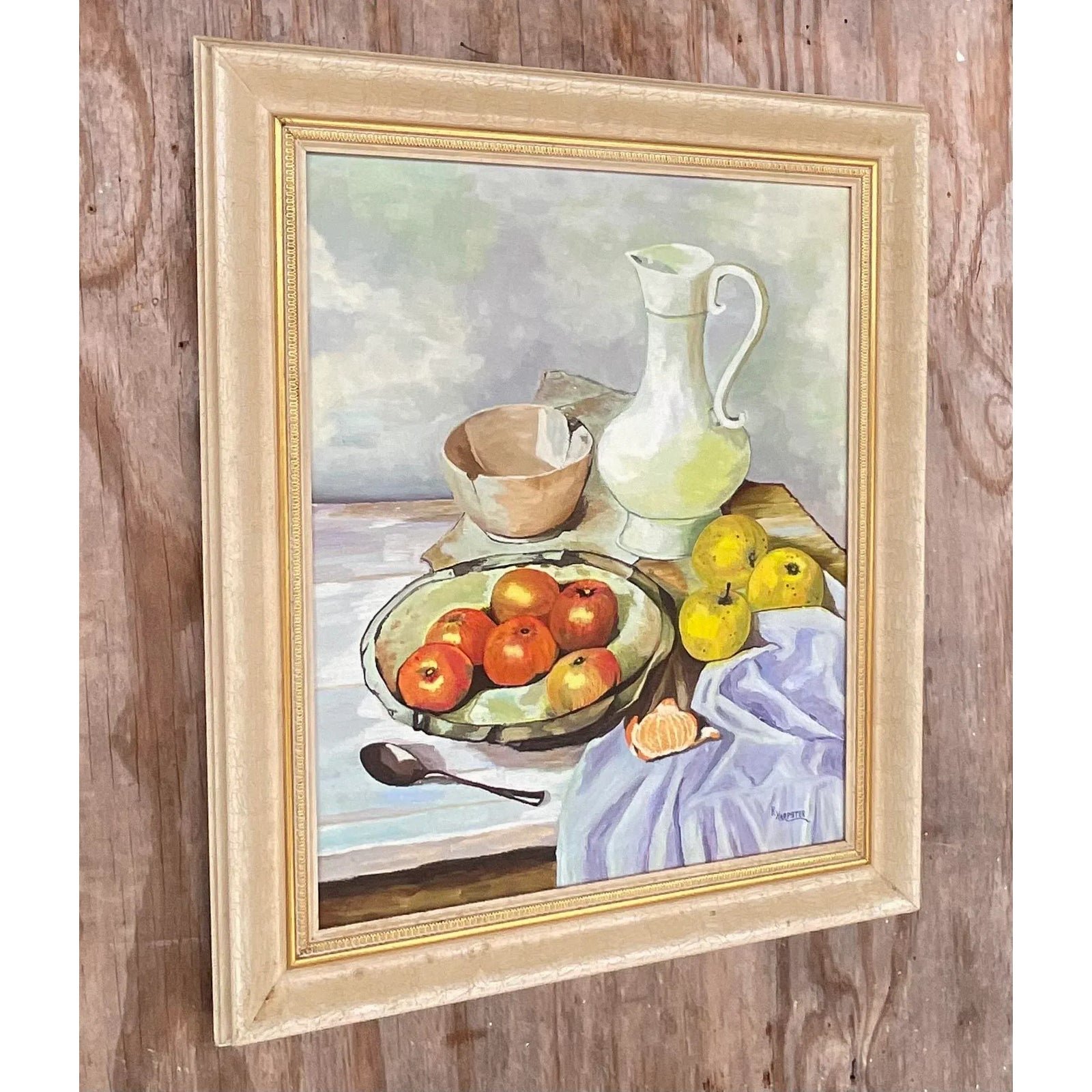 Vintage Realist Still Life Signed Original Oil Painting - Side view