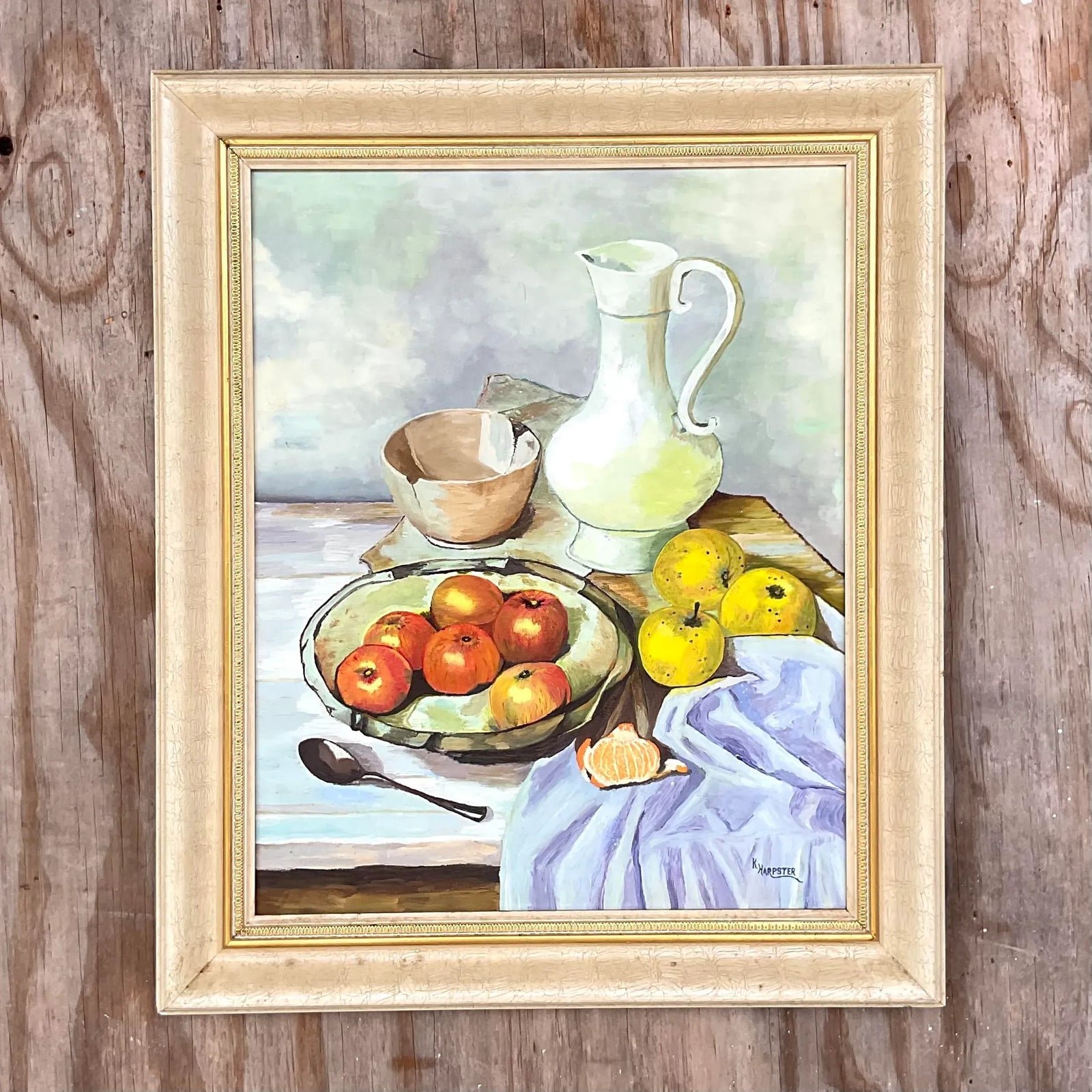 Vintage Realist Still Life Signed Original Oil Painting - Back view