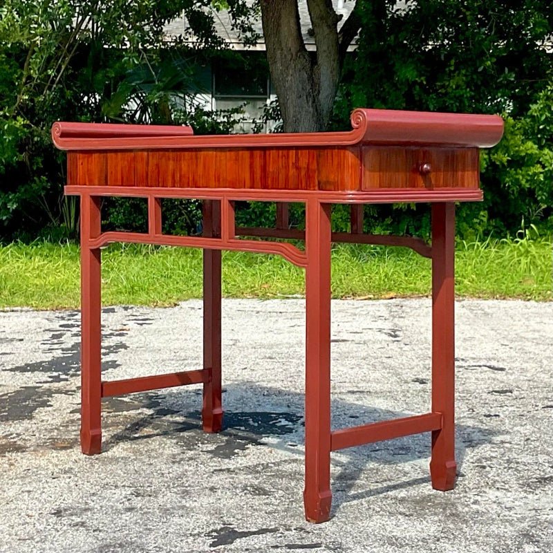Late 20th Century Vintage Boho Reclaimed Wood Tall Pagoda Console Table - Side view