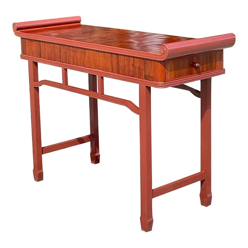 Late 20th Century Vintage Boho Reclaimed Wood Tall Pagoda Console Table