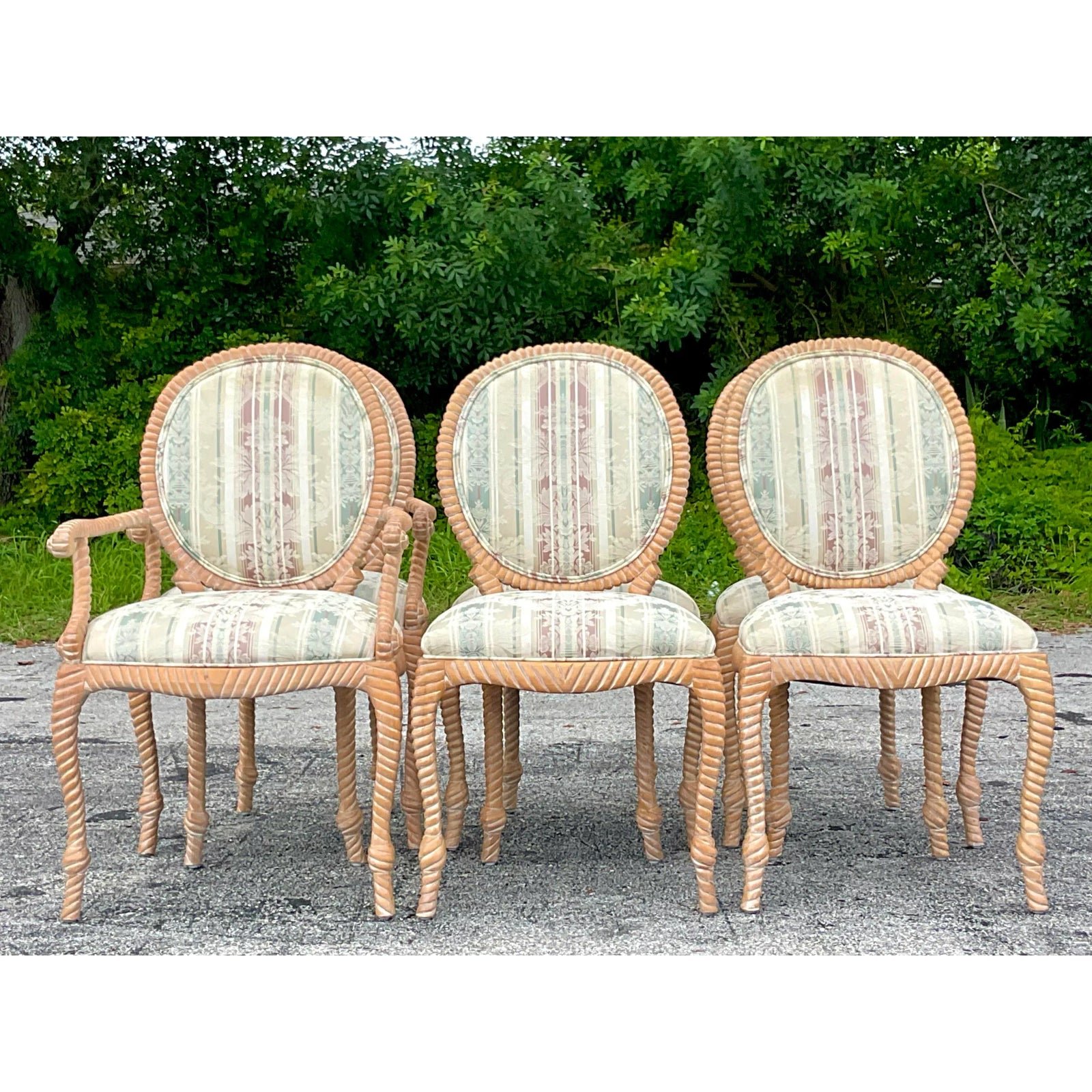 Vintage Boho Carved Wood Rope Design Dining Chairs - Set of 6 - Top view