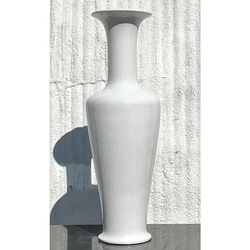 Vintage Alabaster Crackle Glaze Ceramic Vase - Side view
