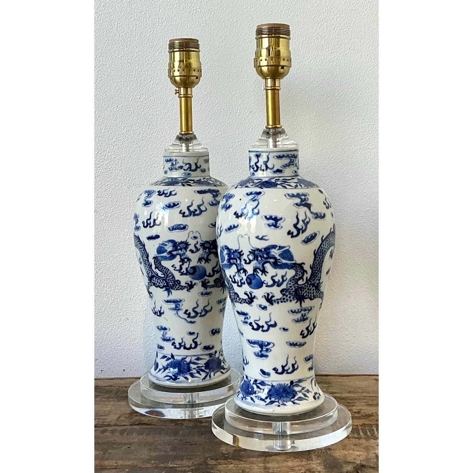 Vintage Dragon Glazed Ceramic Lamps - A Pair - Top view