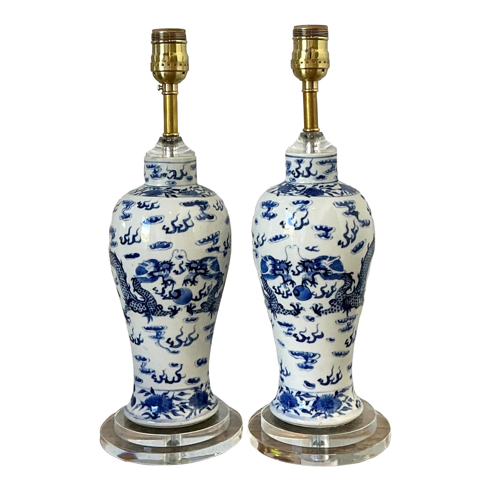 Vintage Dragon Glazed Ceramic Lamps - A Pair