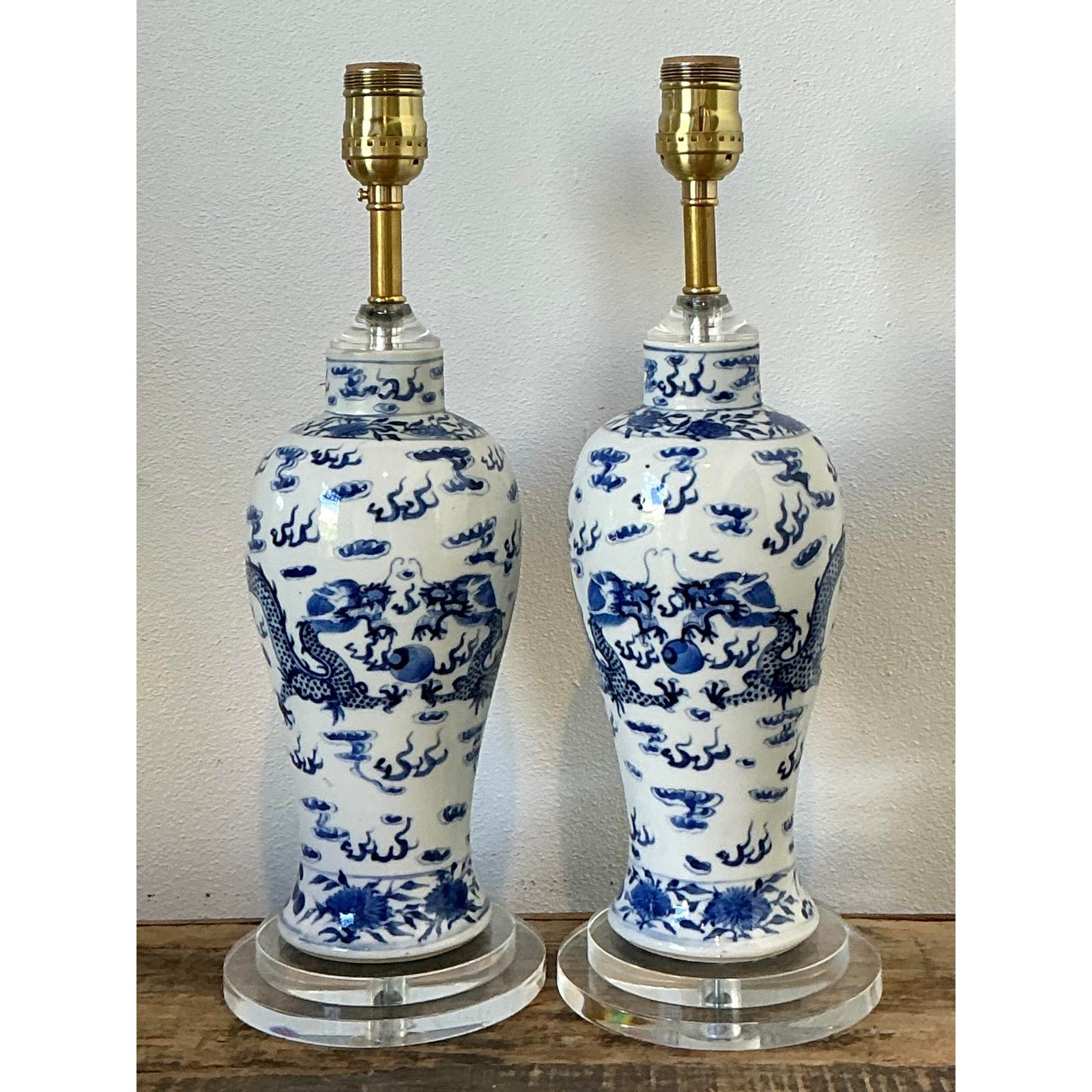 Vintage Dragon Glazed Ceramic Lamps - A Pair - Detail view
