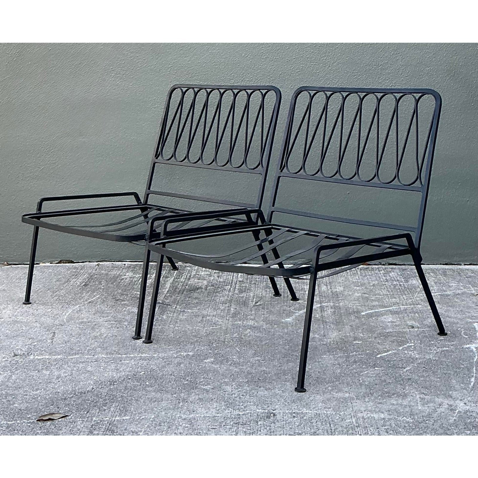 Vintage MCM Salterini Ribbon Wrought Iron Lounge Chairs - A Pair - Detail view