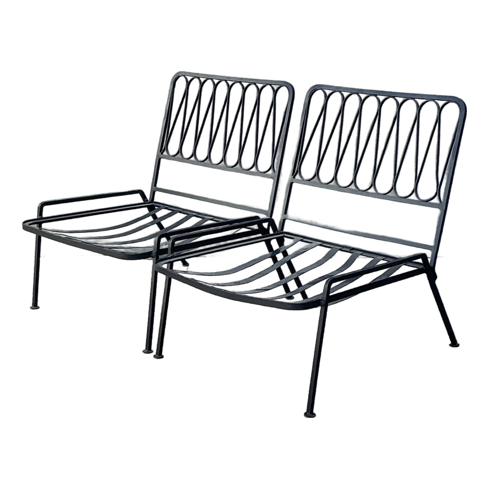 Vintage MCM Salterini Ribbon Wrought Iron Lounge Chairs - A Pair