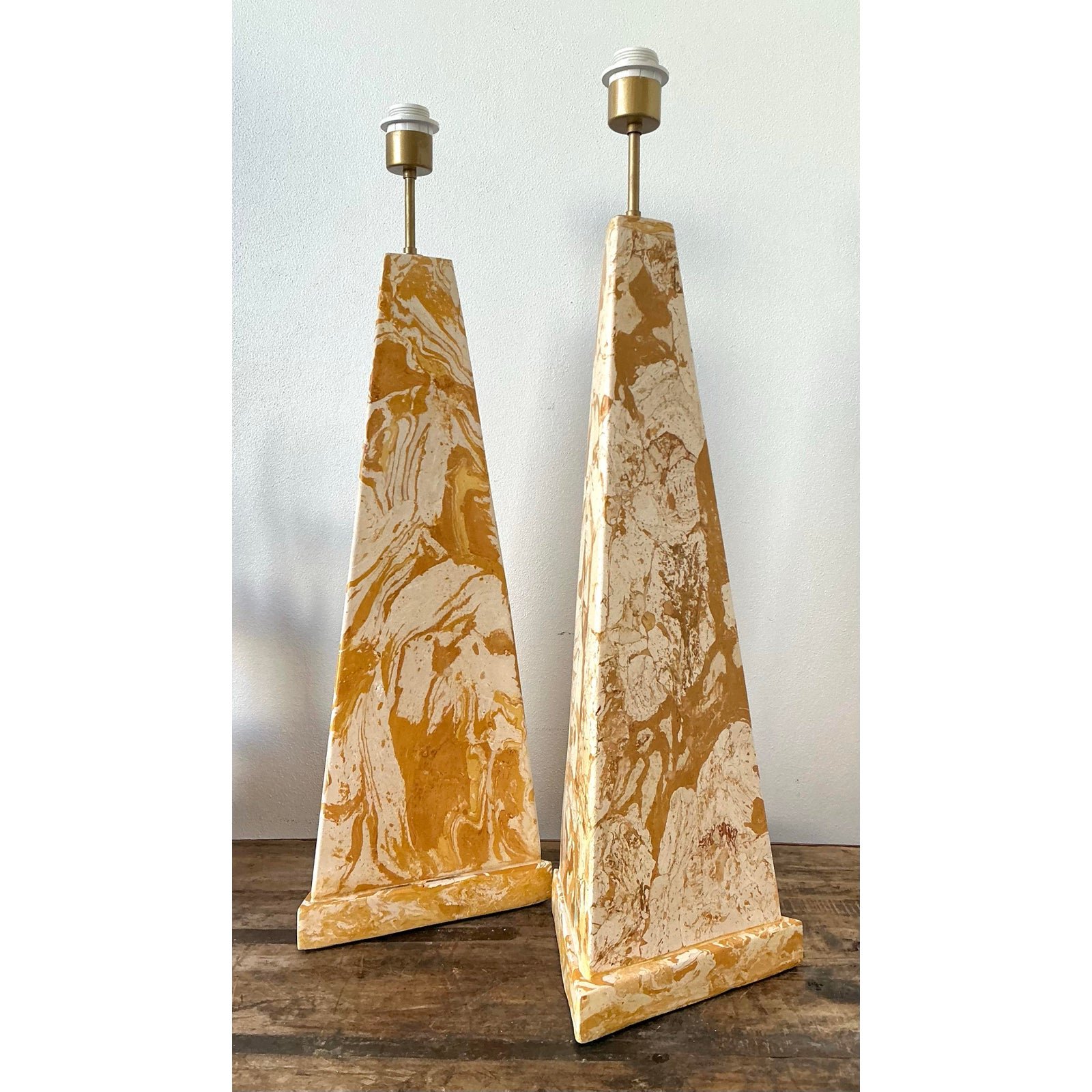 Vintage Italian Scagliola Pigmented Plaster Table Lamps - Side view