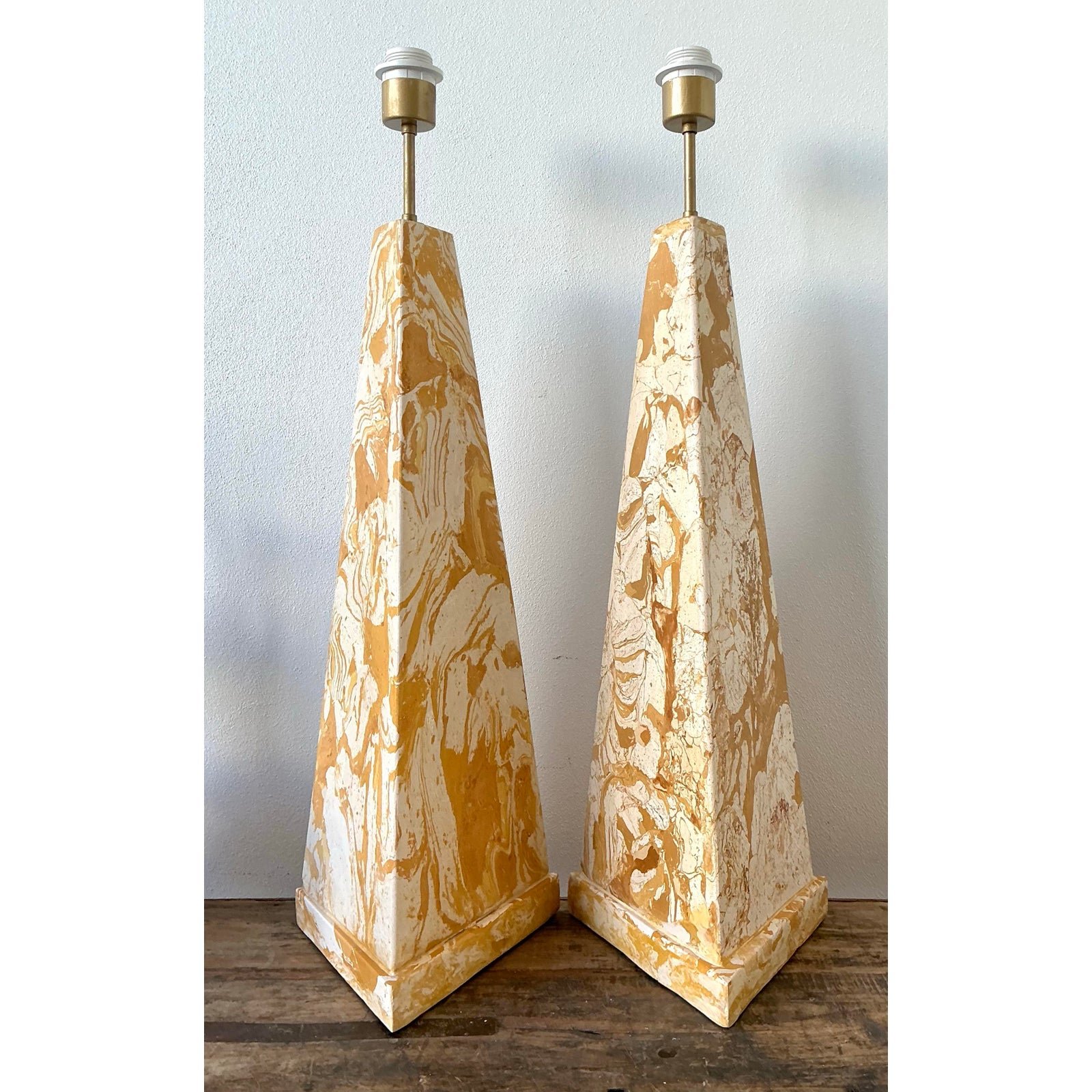 Vintage Italian Scagliola Pigmented Plaster Table Lamps - Back view