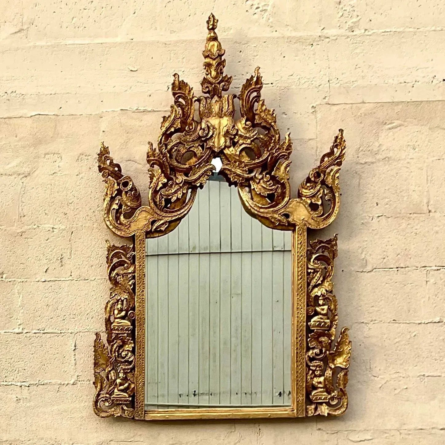 Vintage Boho Gilt Temple Mirror - Side view