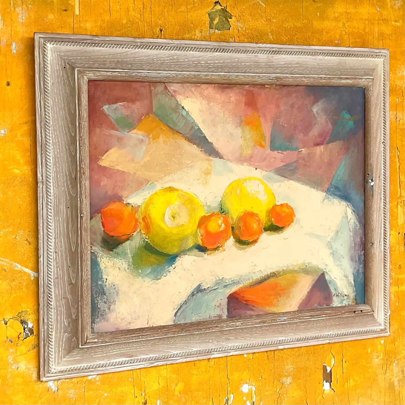 Vintage Boho Original Geometric Still Life Oil on Canvas - Top view