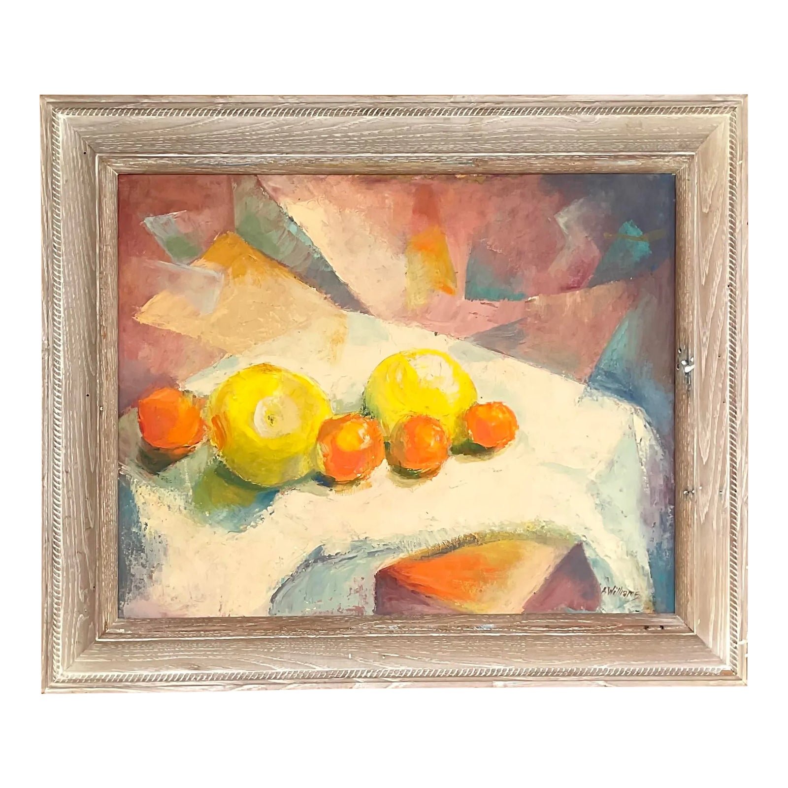 Vintage Boho Original Geometric Still Life Oil on Canvas