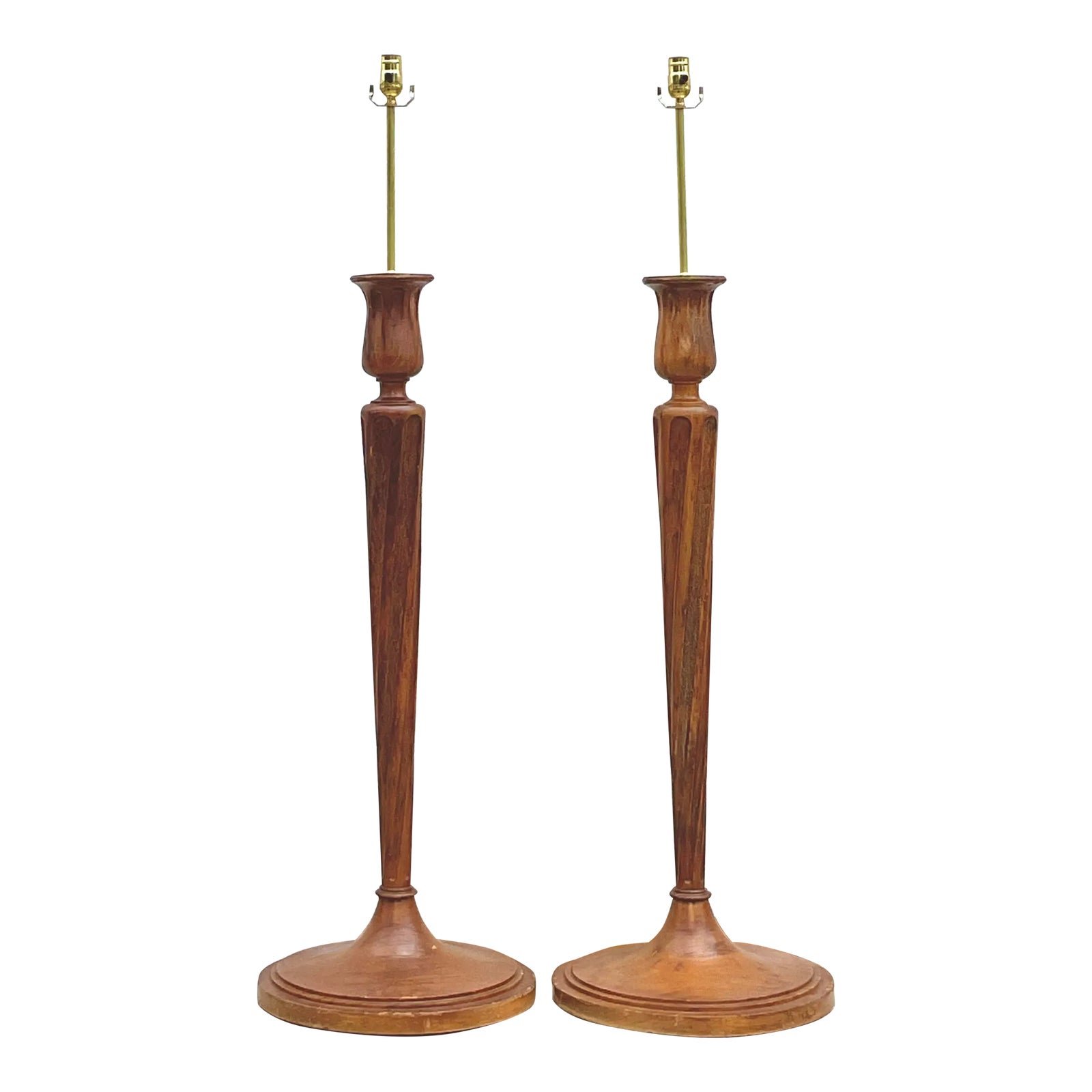 Vintage Regency Boho Candlestick Wood Floor Lamps - a Pair