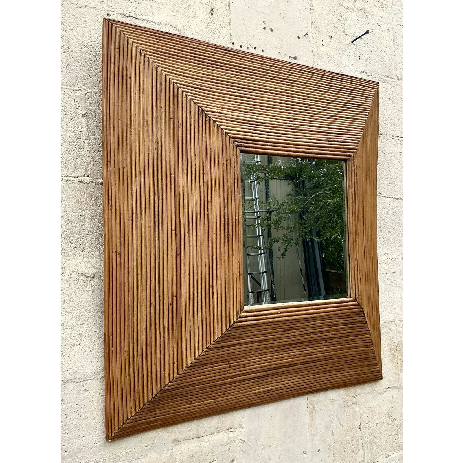 Vintage Coastal Pencil Reed Mirror - Side view
