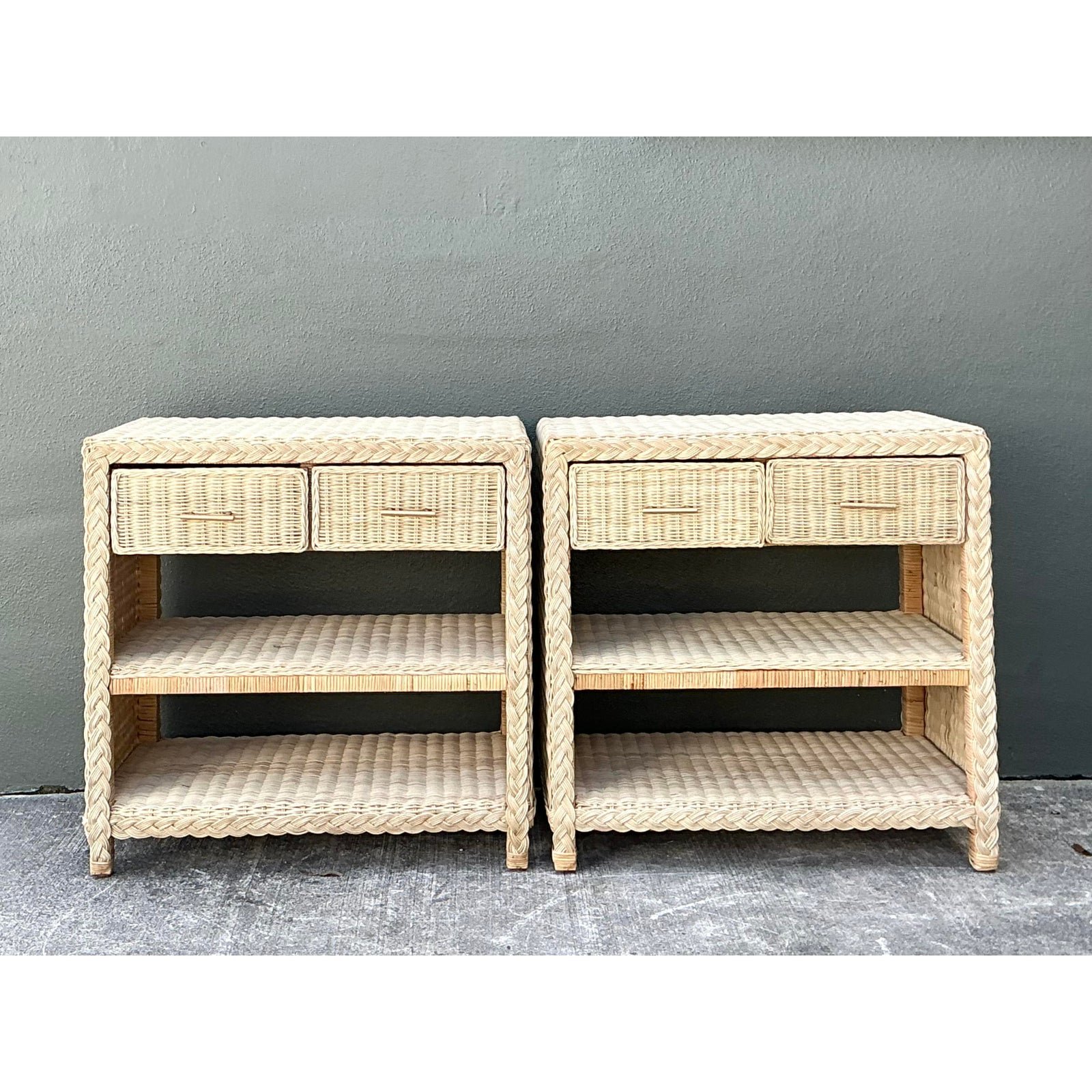 Vintage Braided Rattan Side Tables - A Pair - Detail view