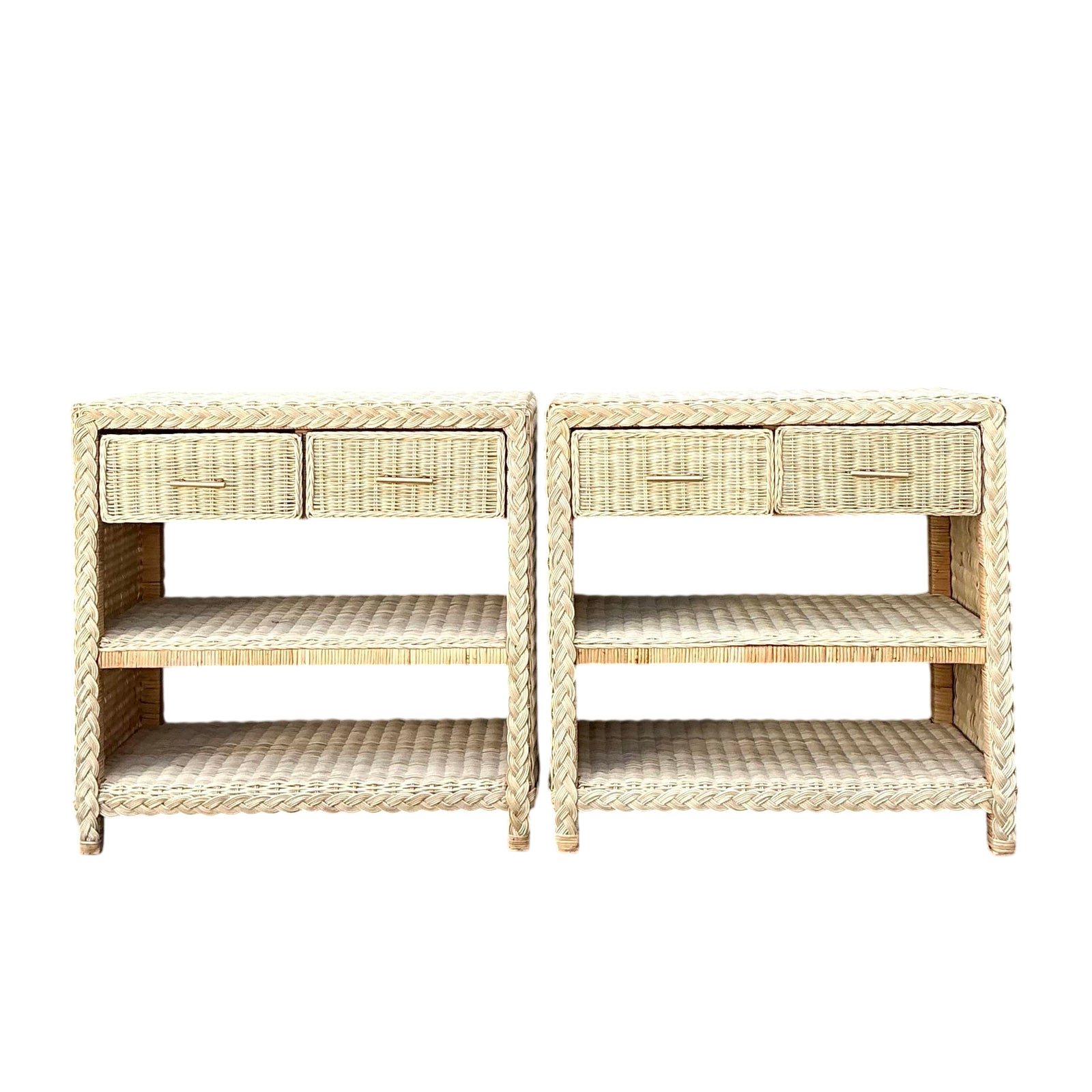 Vintage Braided Rattan Side Tables - A Pair