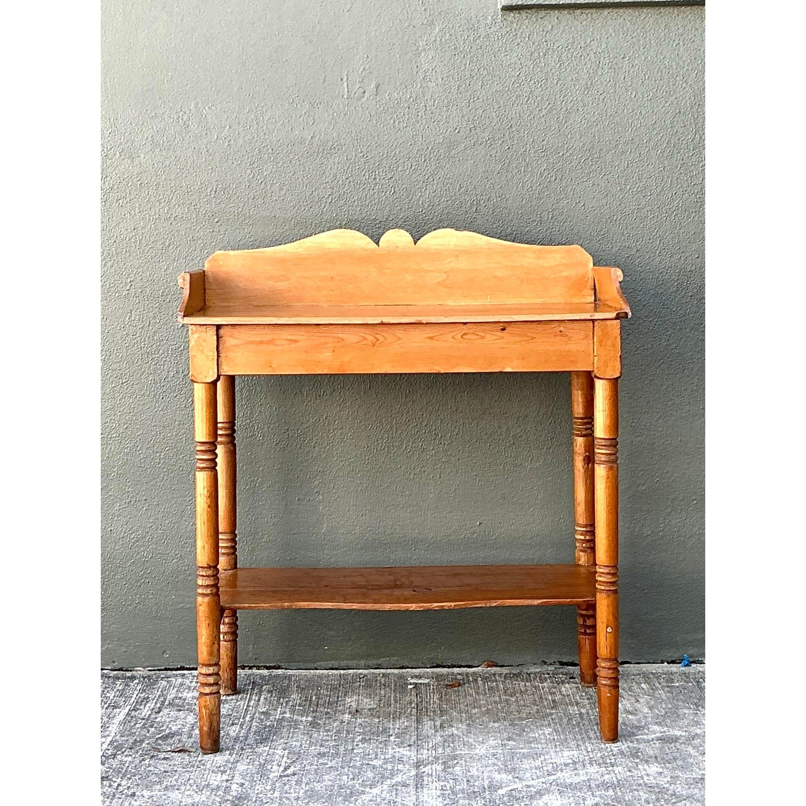 Vintage Turned Wood Pine Sideboard - Back view