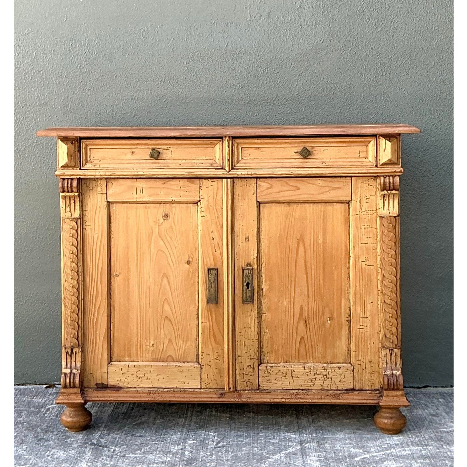 Vintage Carved Pine Cabinet - Detail view