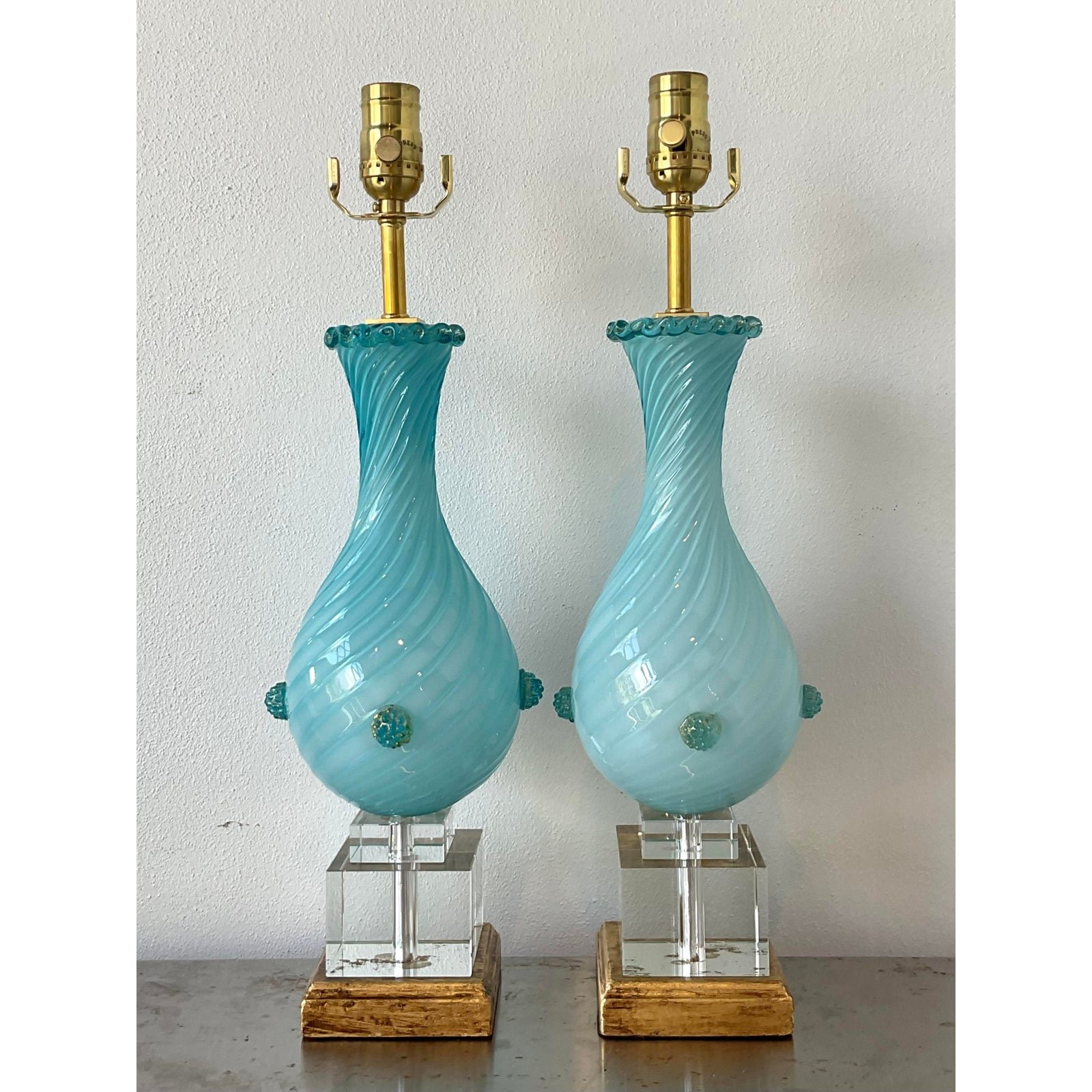 Vintage Italian Murano Glass Lamps - A Pair - Side view