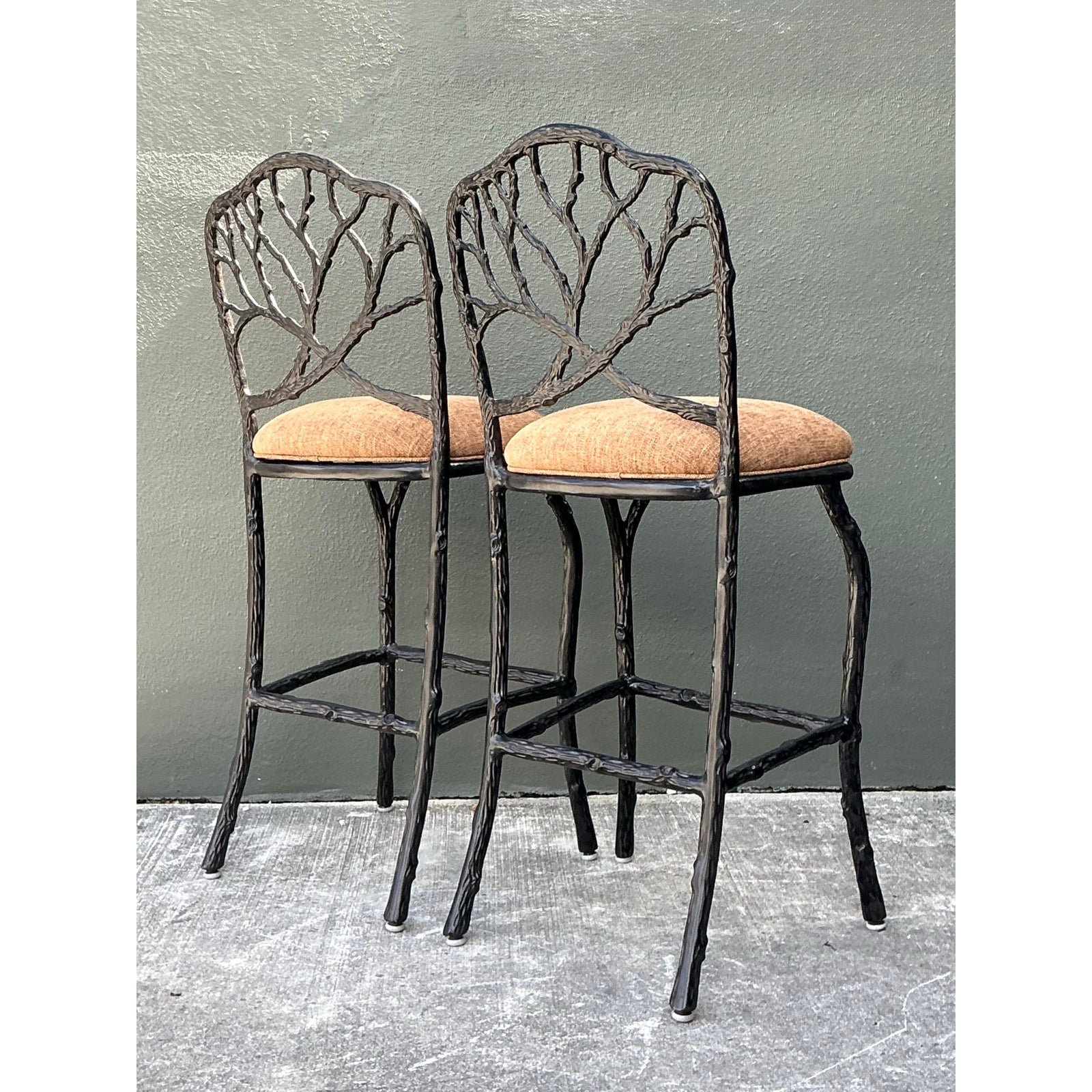 Vintage Veneman Cast Aluminum Branch Barstools. - A Pair - Side view