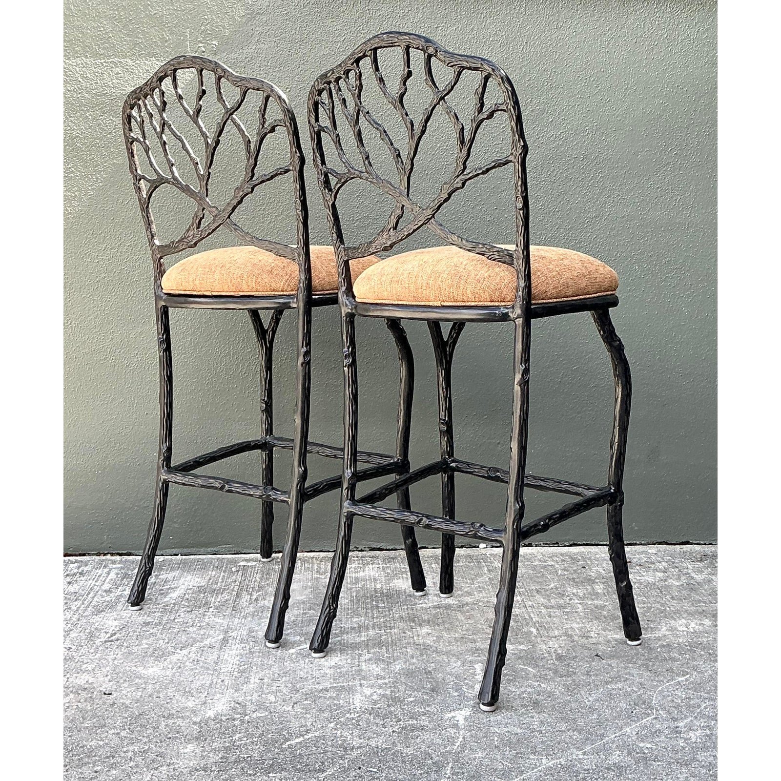 Vintage Veneman Cast Aluminum Branch Barstools. - A Pair - Back view