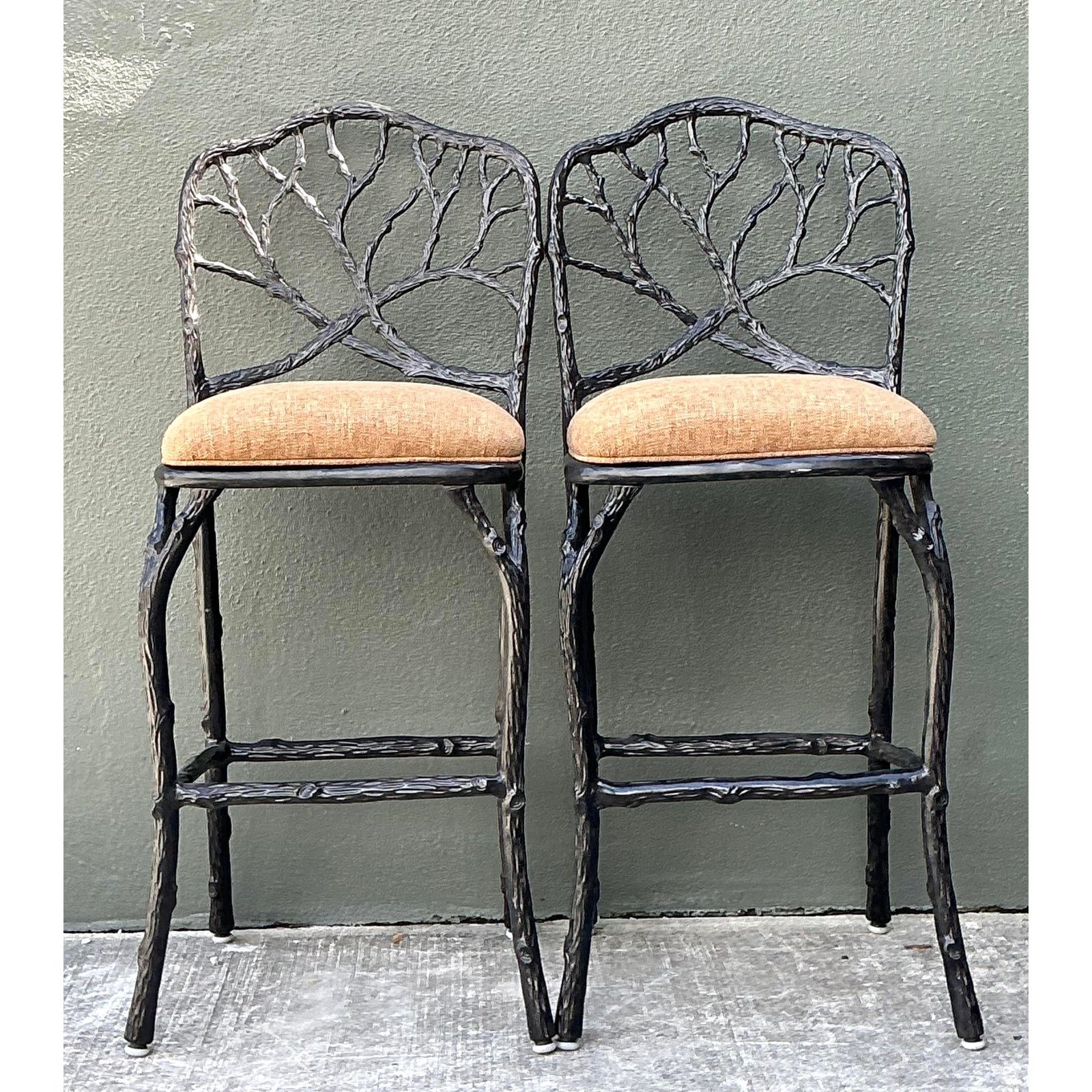 Vintage Veneman Cast Aluminum Branch Barstools. - A Pair - Top view