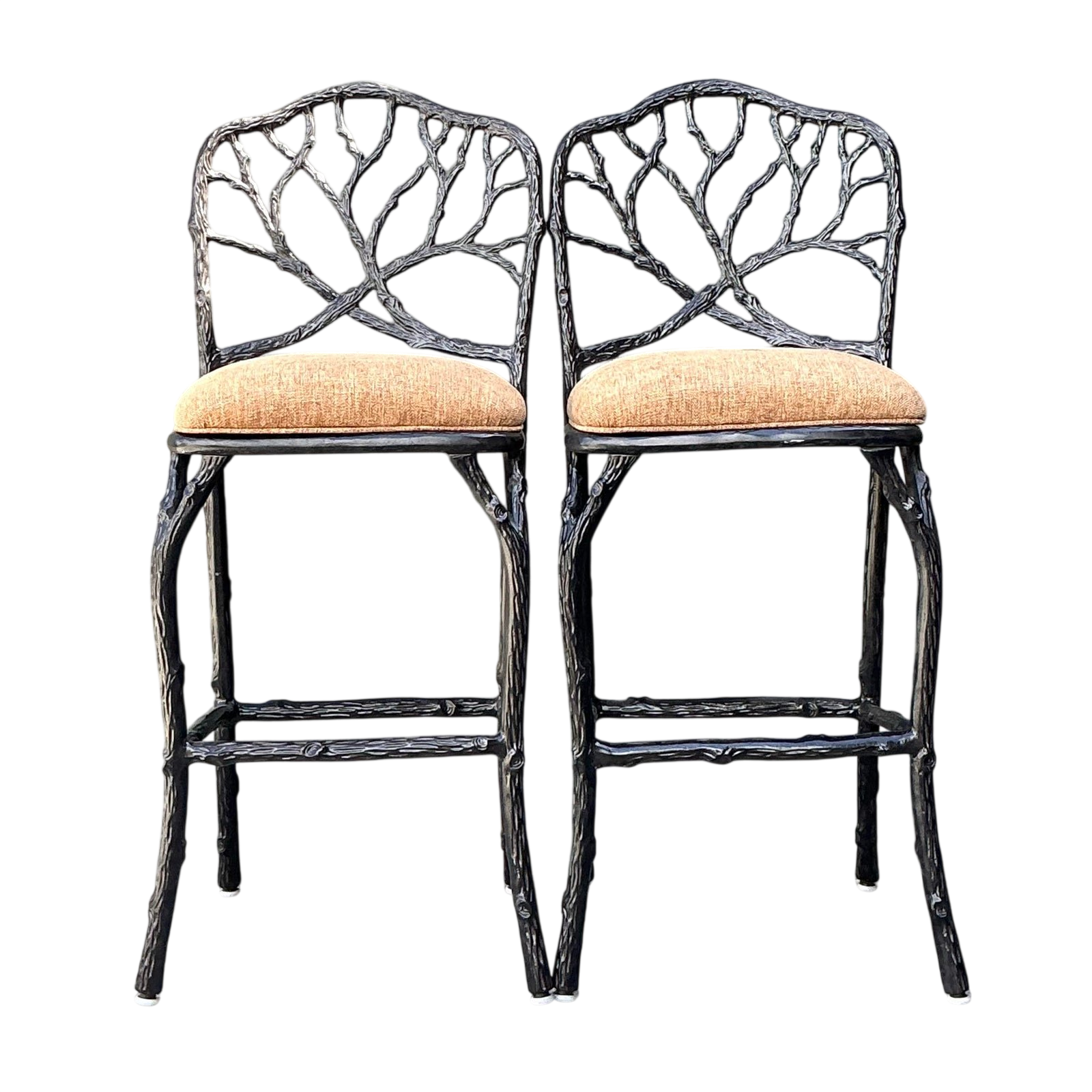 Vintage Veneman Cast Aluminum Branch Barstools. - A Pair