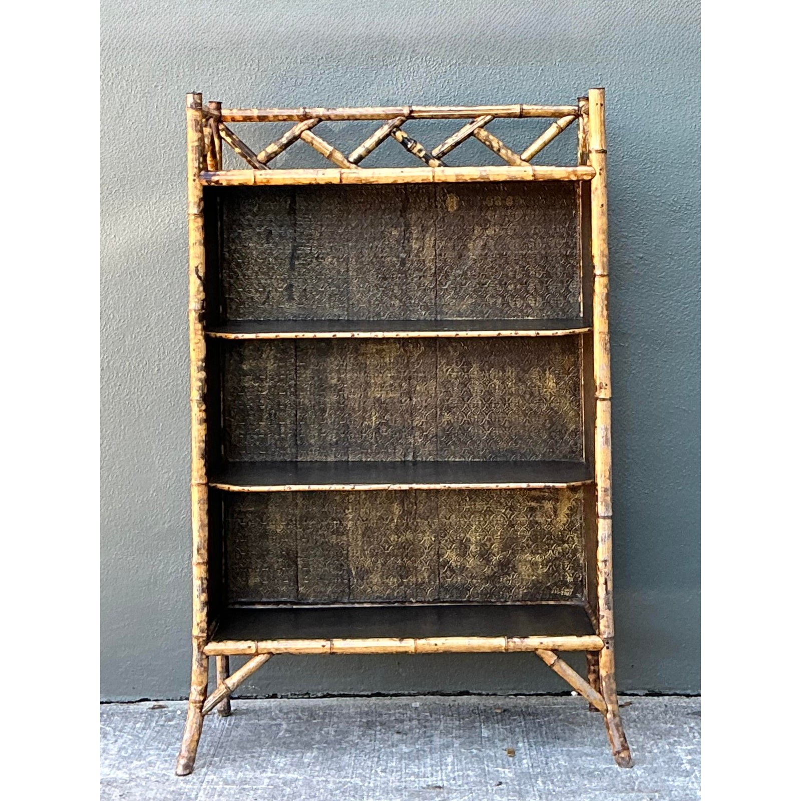Vintage Tortoise Bamboo Etagere - Back view