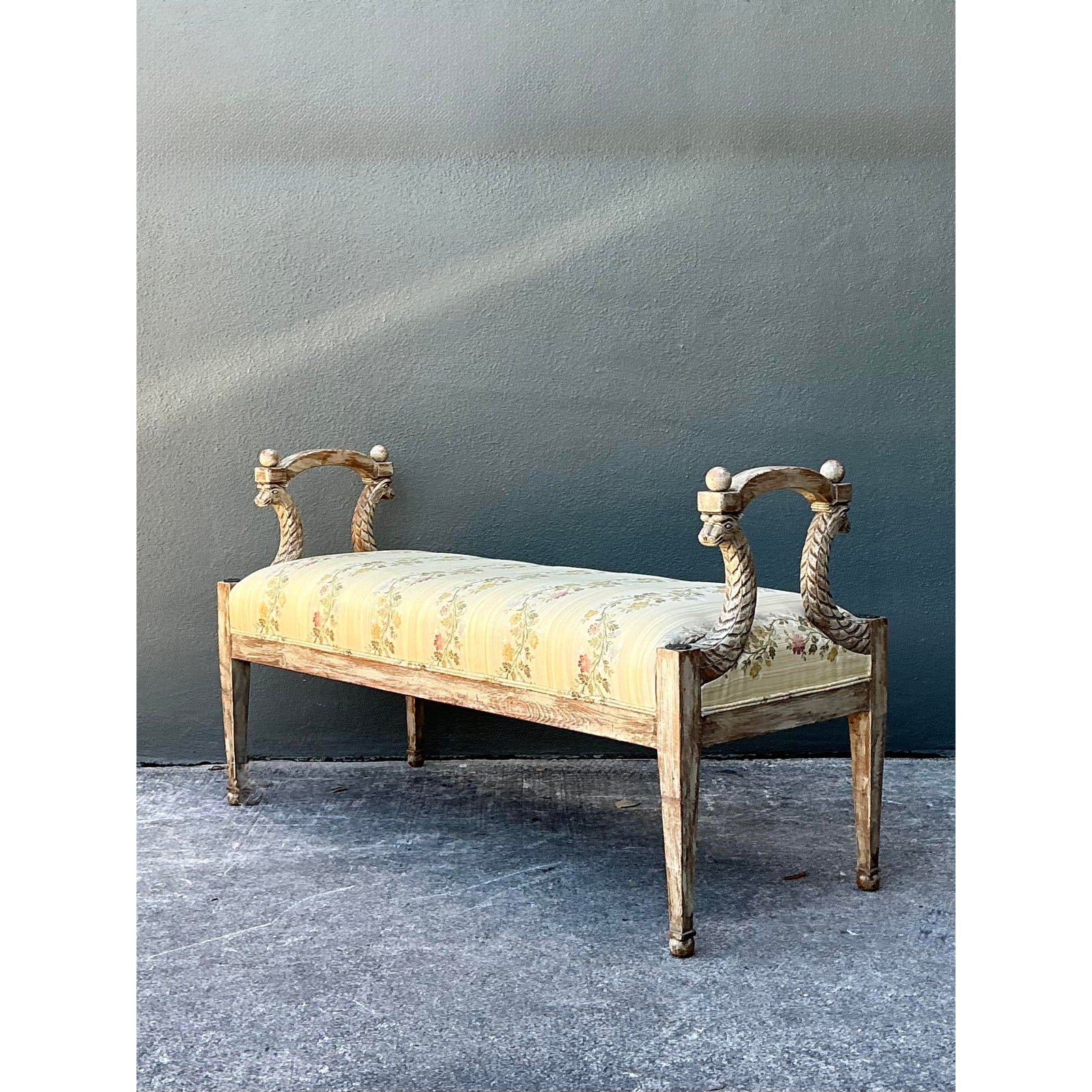 Vintage Carved Tiger Bench - Side view