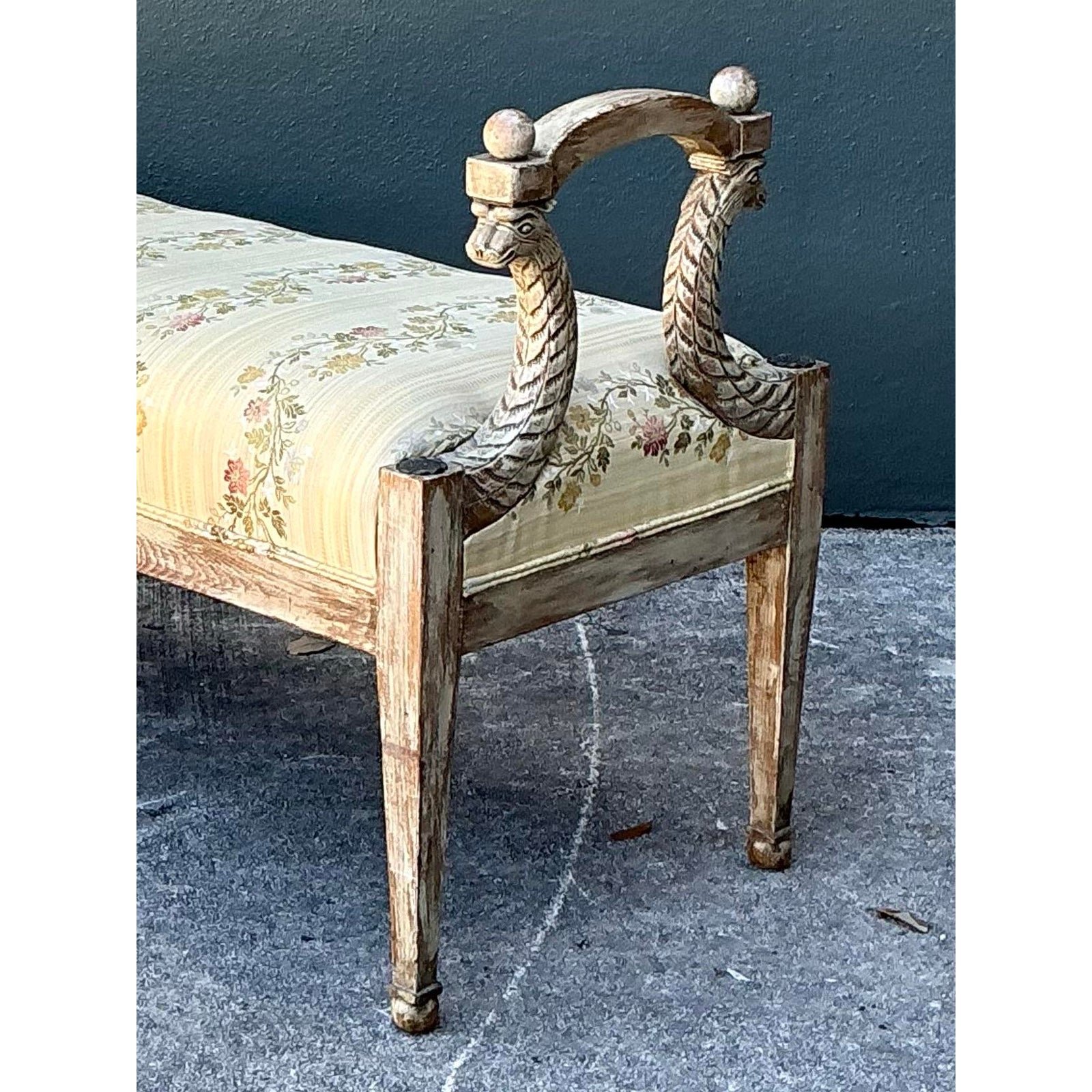 Vintage Carved Tiger Bench - Back view