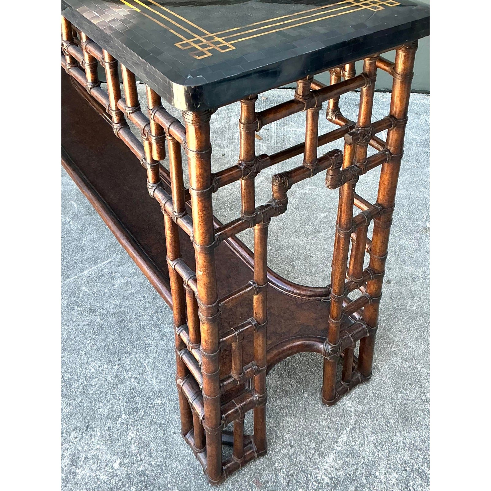 Vintage Lexington Fretwork Rattan Console Table - Top view