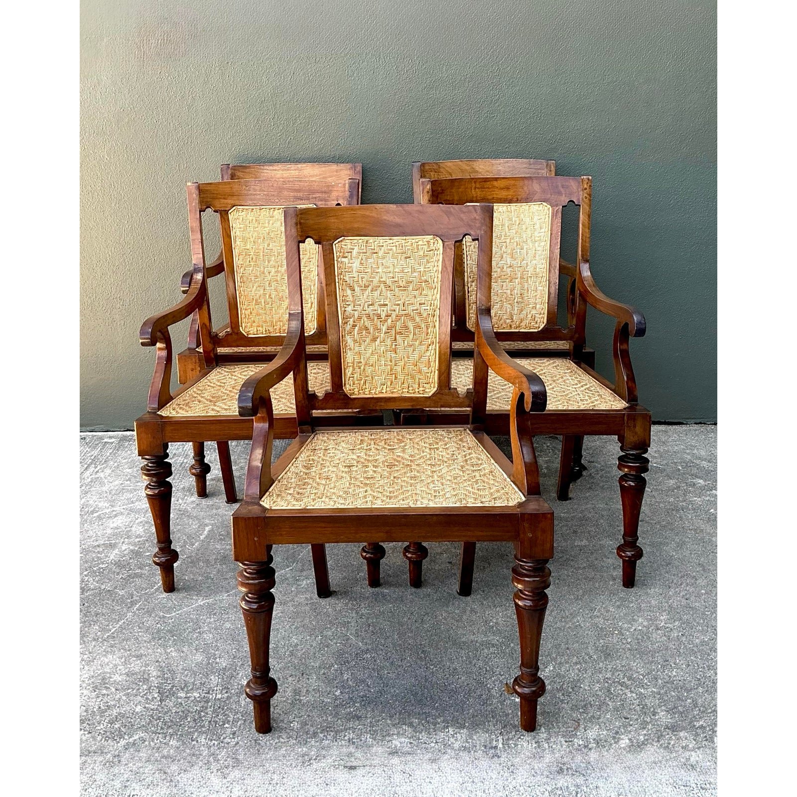 Vintage Anglo Indian Cane Dining Chairs - Set of 5 - Side view