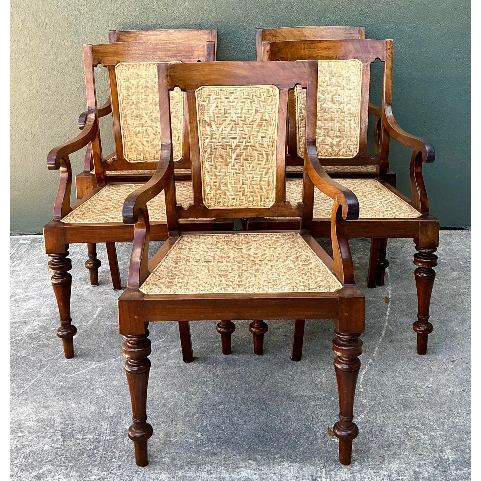 Vintage Anglo Indian Cane Dining Chairs - Set of 5 - Detail view