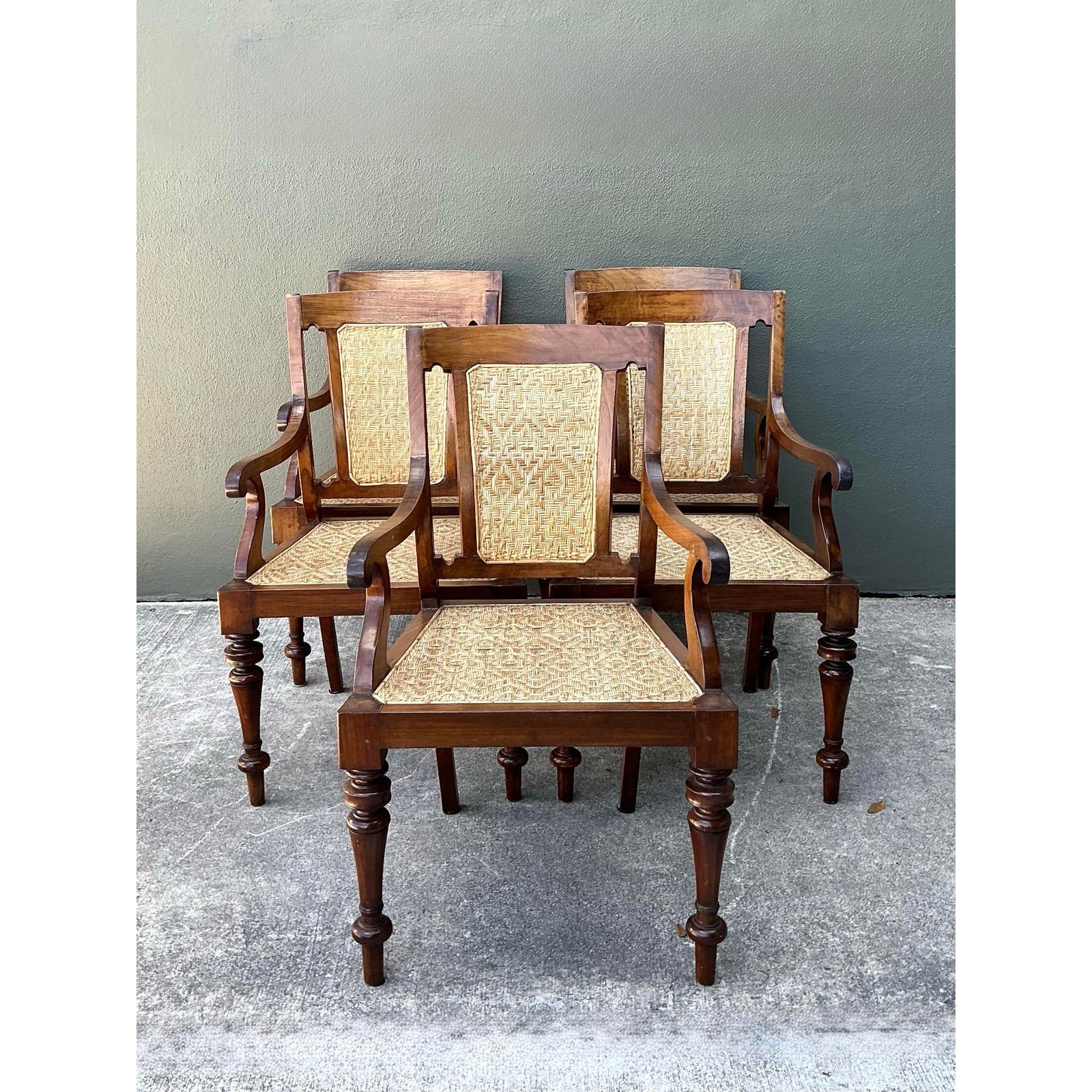 Vintage Anglo Indian Cane Dining Chairs - Set of 5 - Top view