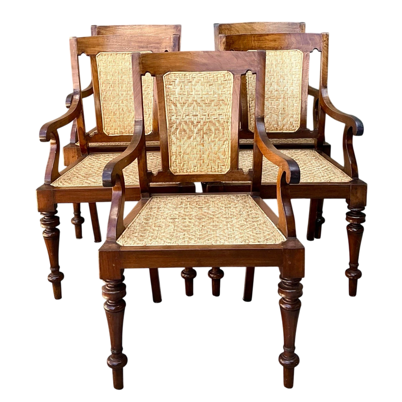 Vintage Anglo Indian Cane Dining Chairs - Set of 5