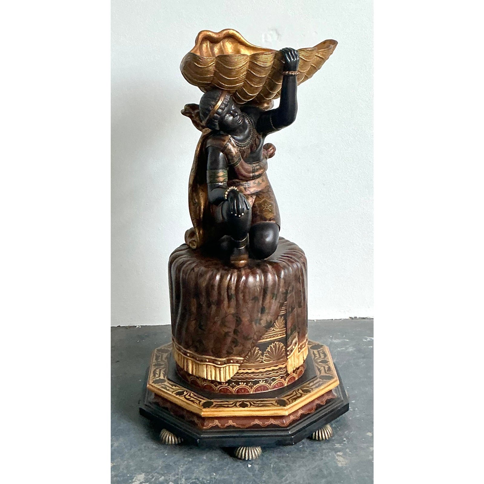 Vintage Boho Maitland Smith Blackamoor Figure With Clam Shell - Side view