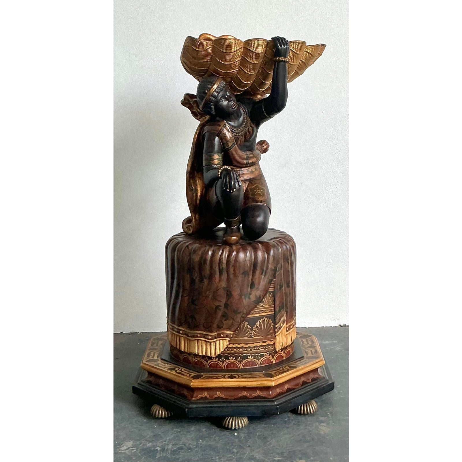 Vintage Boho Maitland Smith Blackamoor Figure With Clam Shell - Back view