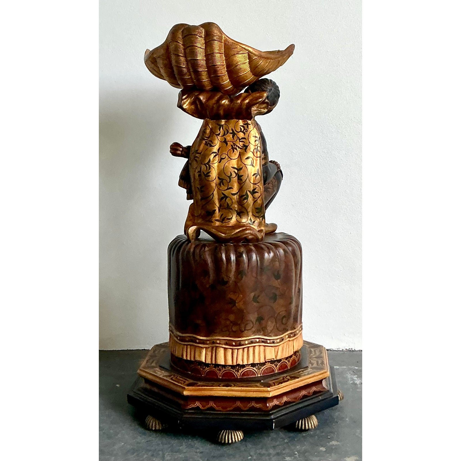 Vintage Boho Maitland Smith Blackamoor Figure With Clam Shell - Top view