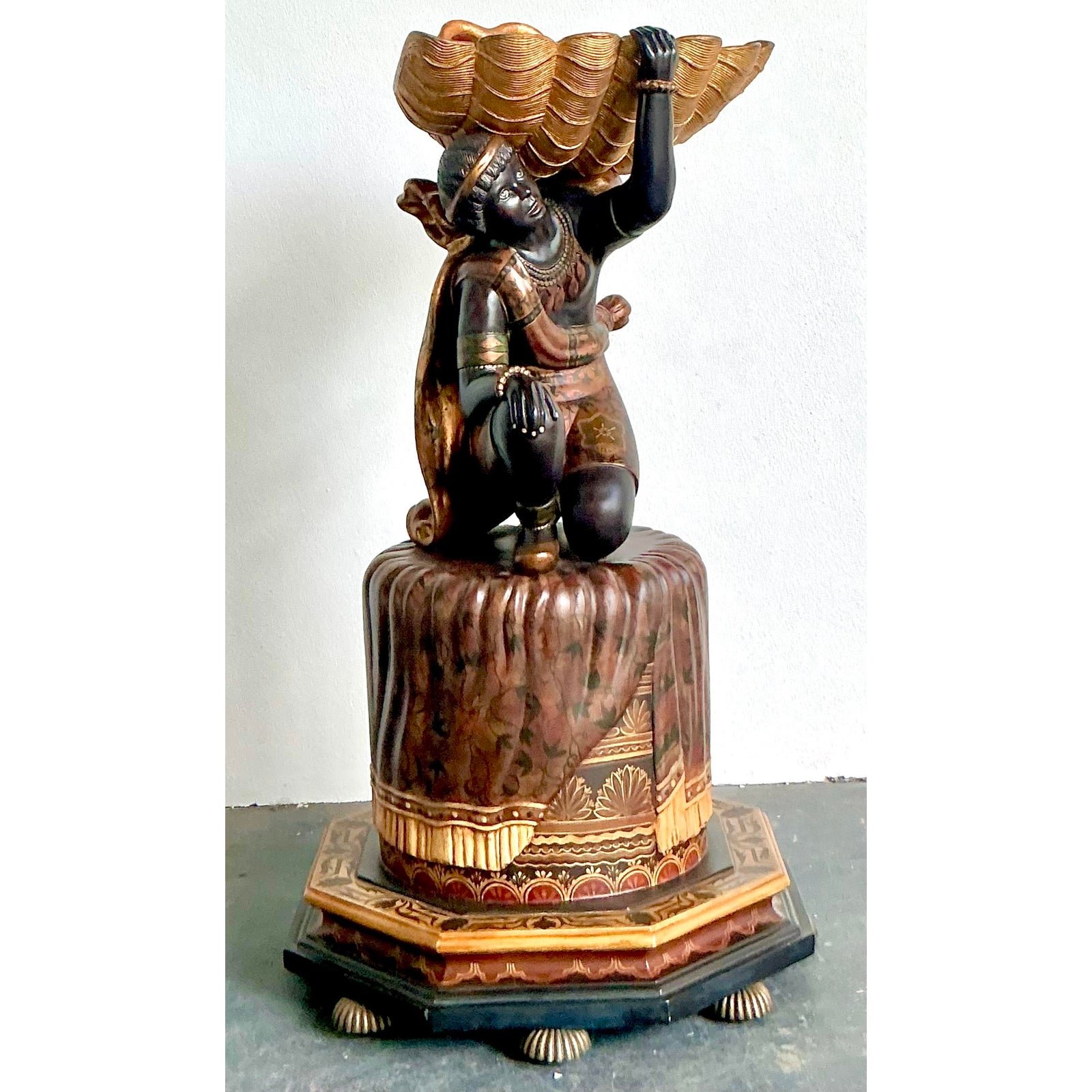 Vintage Boho Maitland Smith Blackamoor Figure With Clam Shell - Detail view