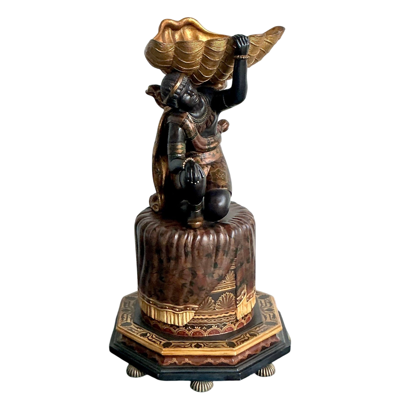 Vintage Boho Maitland Smith Blackamoor Figure With Clam Shell