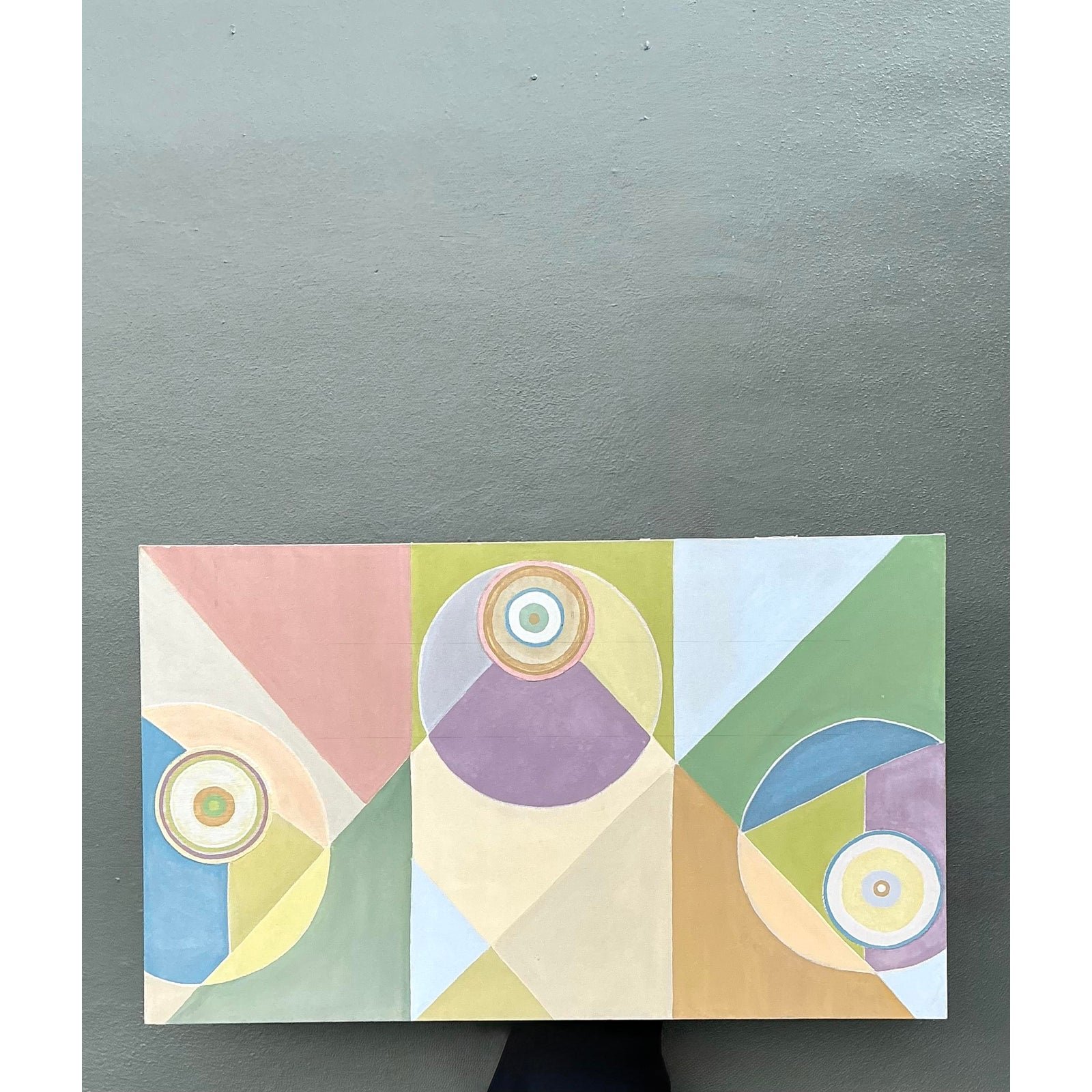 Vintage Original Abstract Geometric Oil on Canvas - Top view