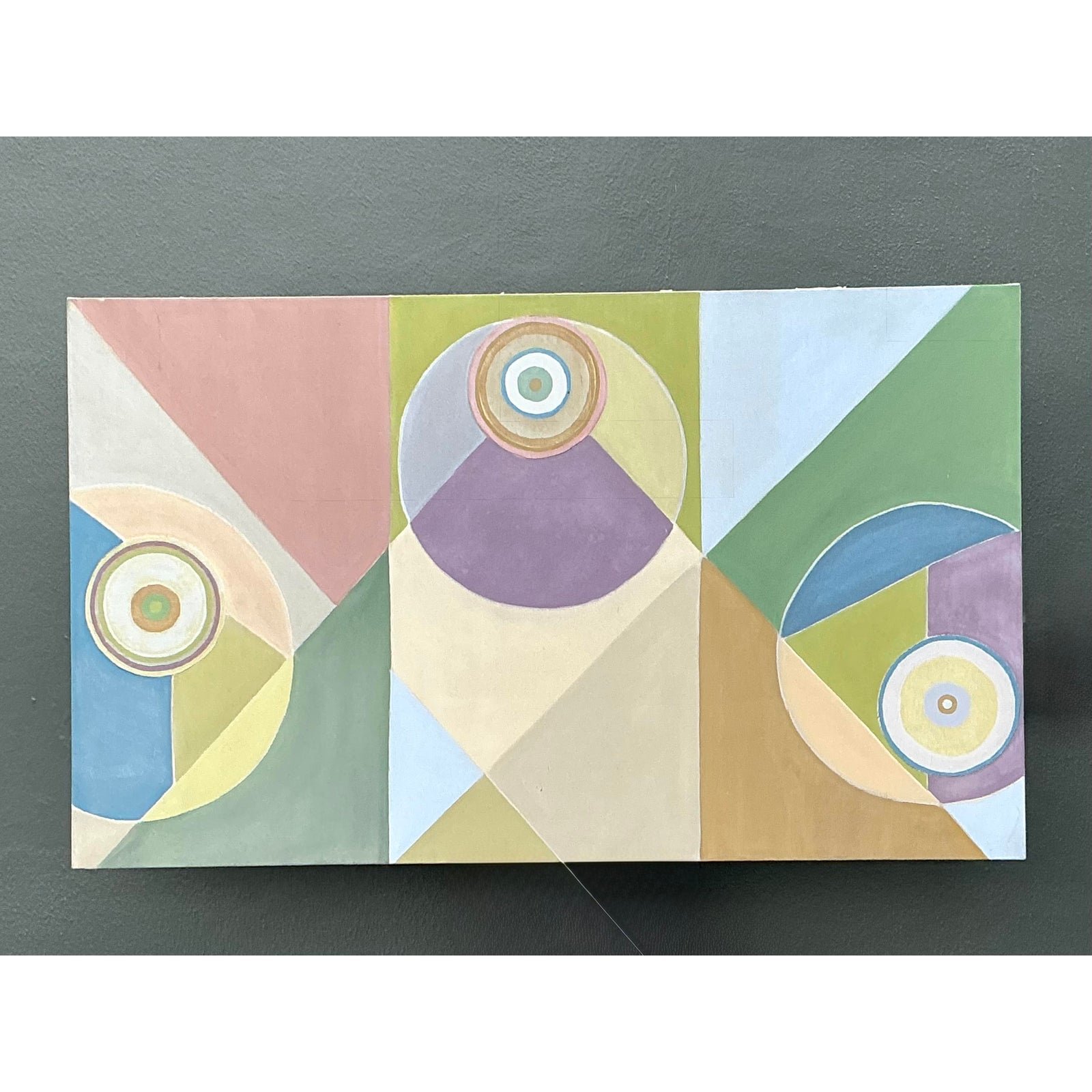 Vintage Original Abstract Geometric Oil on Canvas - Side view
