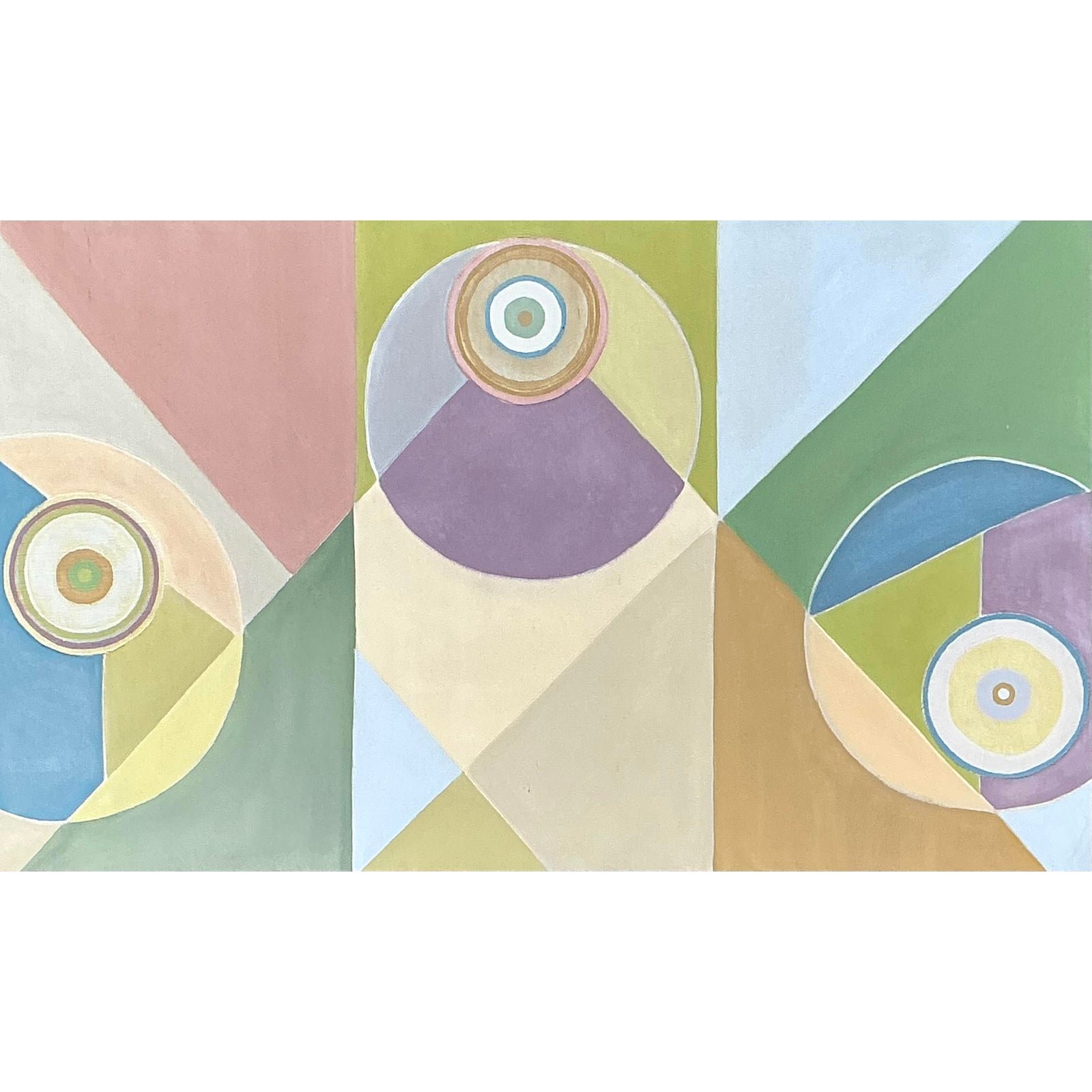 Vintage Original Abstract Geometric Oil on Canvas