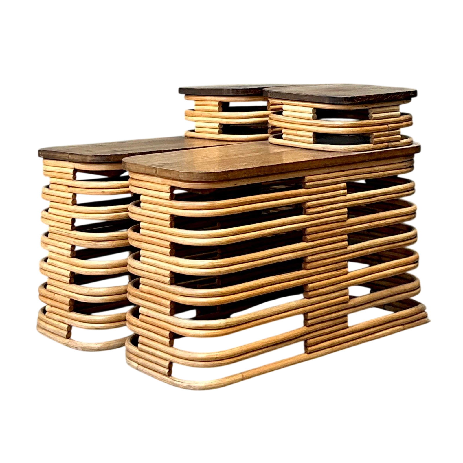 Vintage Stacked Rattan Side Tables After Frankl - A Pair