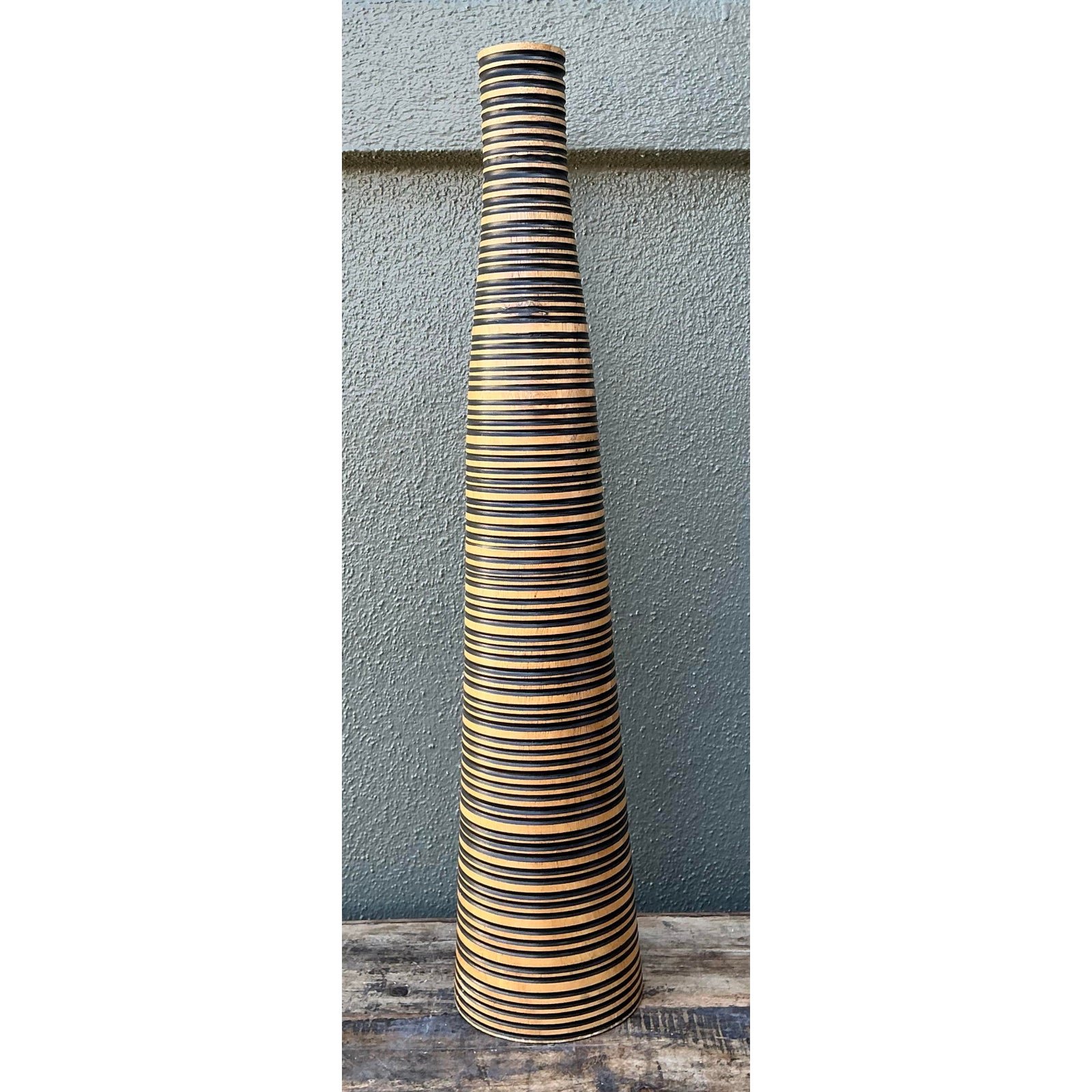 Vintage Turned Wood Vase - Back view